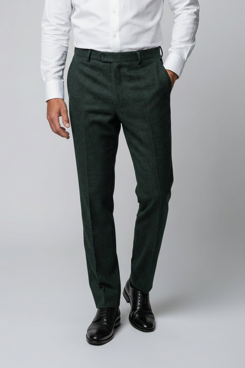 Men's Tweed Check Tailored Fit Trousers - JOSHUA Green