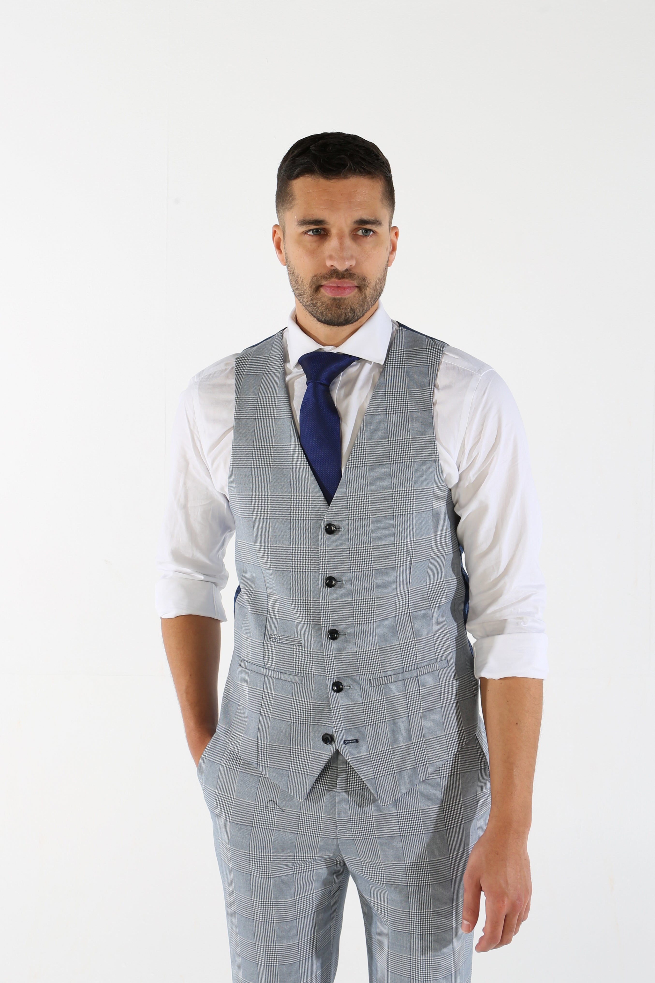 Costume en Tweed à Motif Pied-de-Poule Bleu Ciel pour Homme - MARK - Bleu Ciel