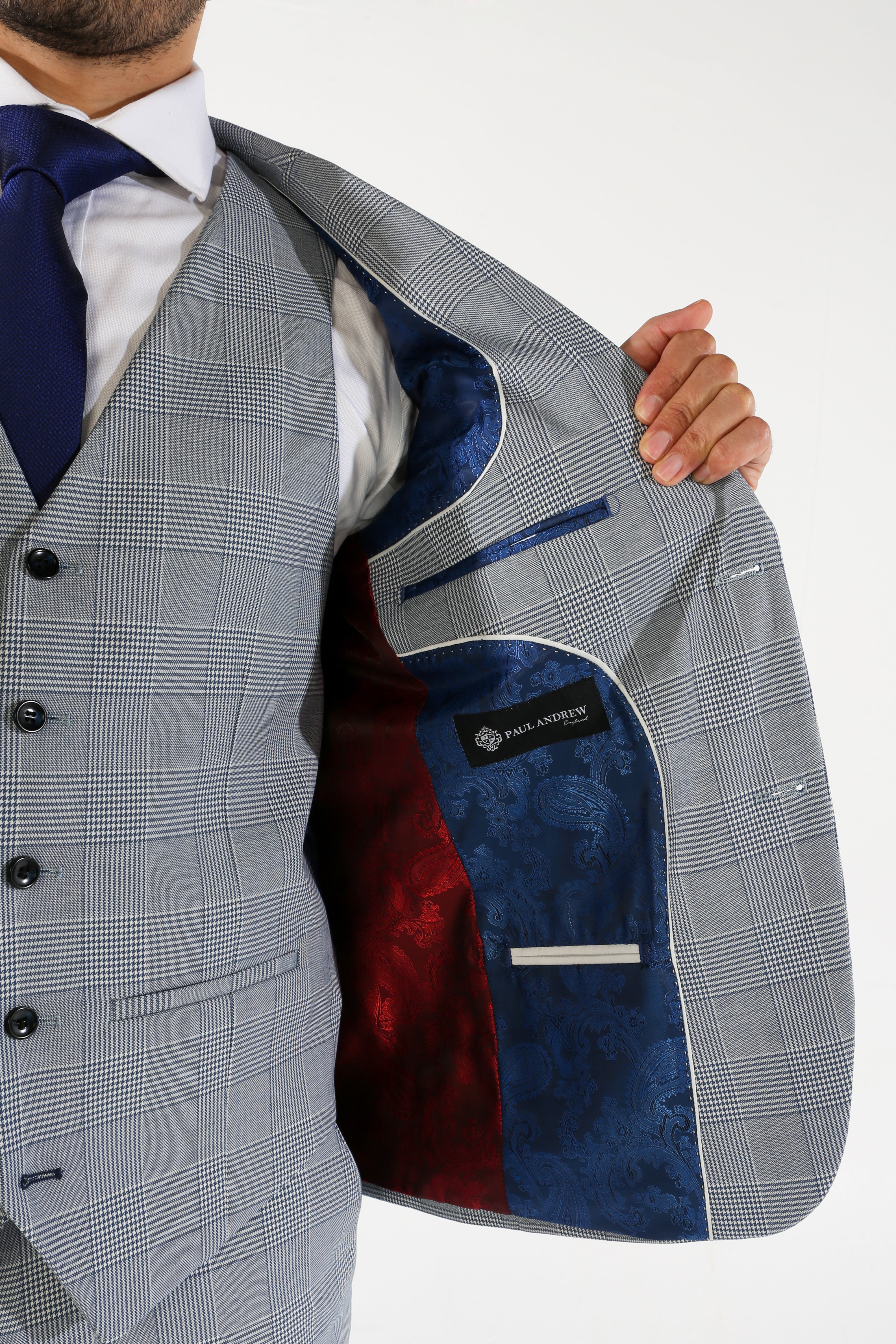 Costume en Tweed à Motif Pied-de-Poule Bleu Ciel pour Homme - MARK - Bleu Ciel