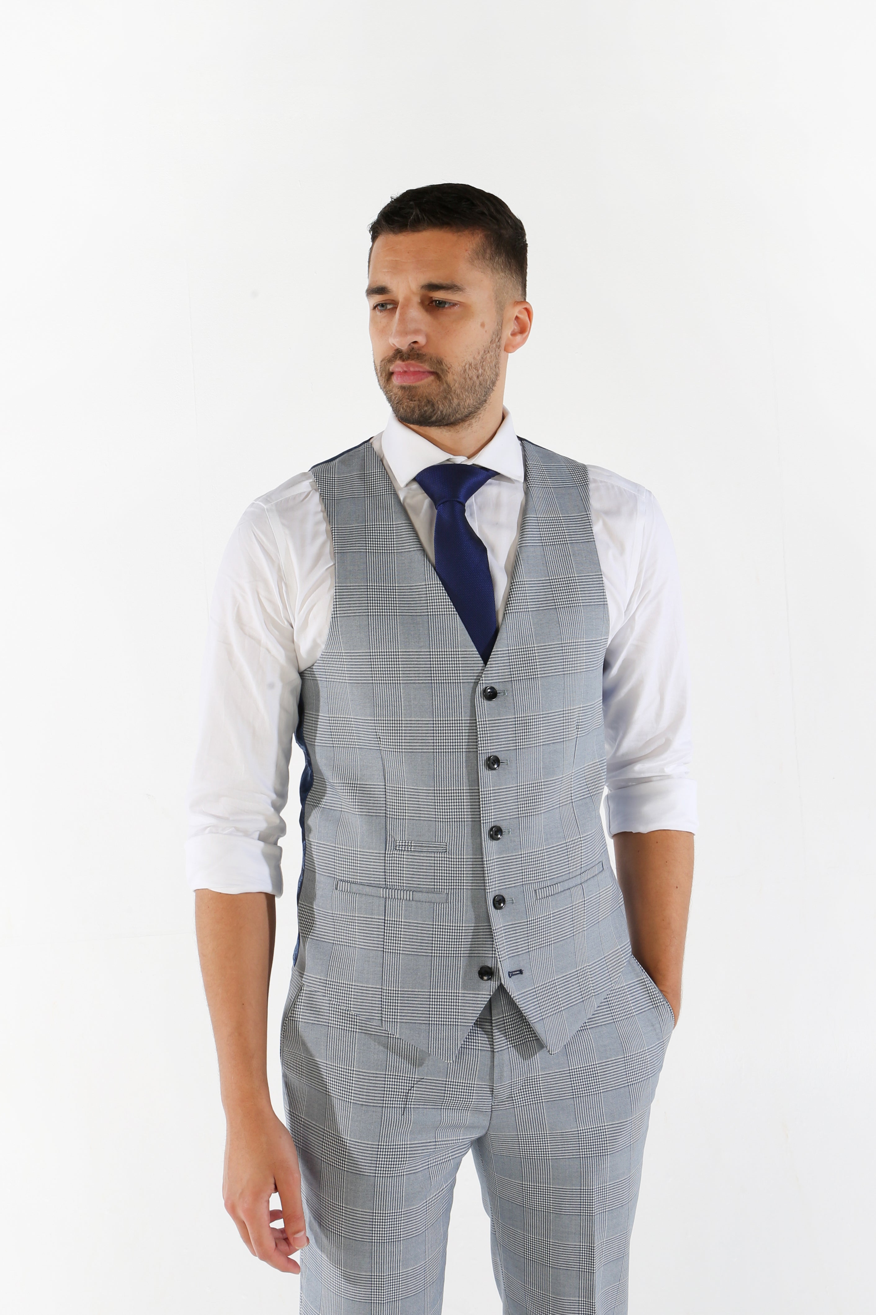 Costume en Tweed à Motif Pied-de-Poule Bleu Ciel pour Homme - MARK - Bleu Ciel