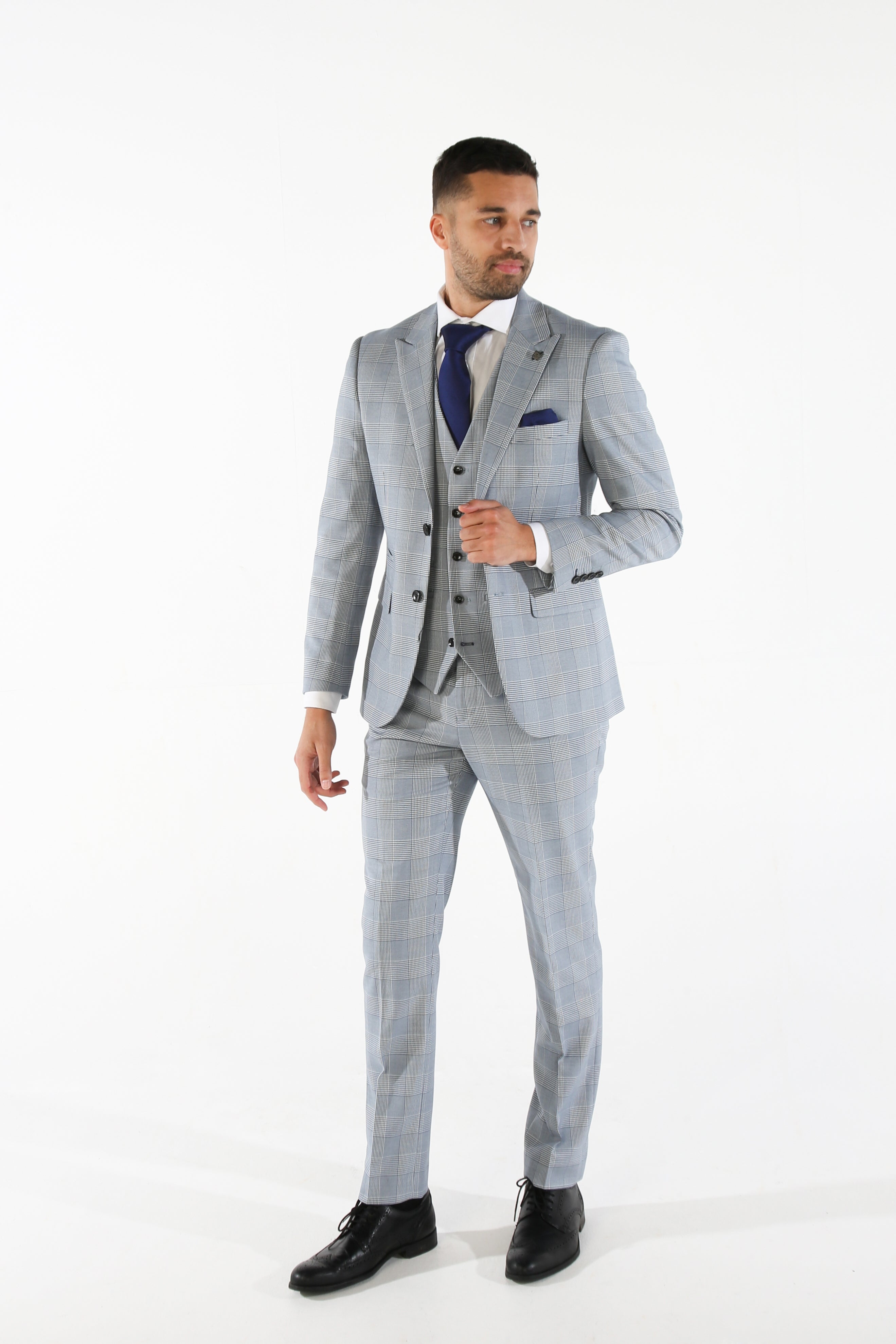 Costume en Tweed à Motif Pied-de-Poule Bleu Ciel pour Homme - MARK - Bleu Ciel
