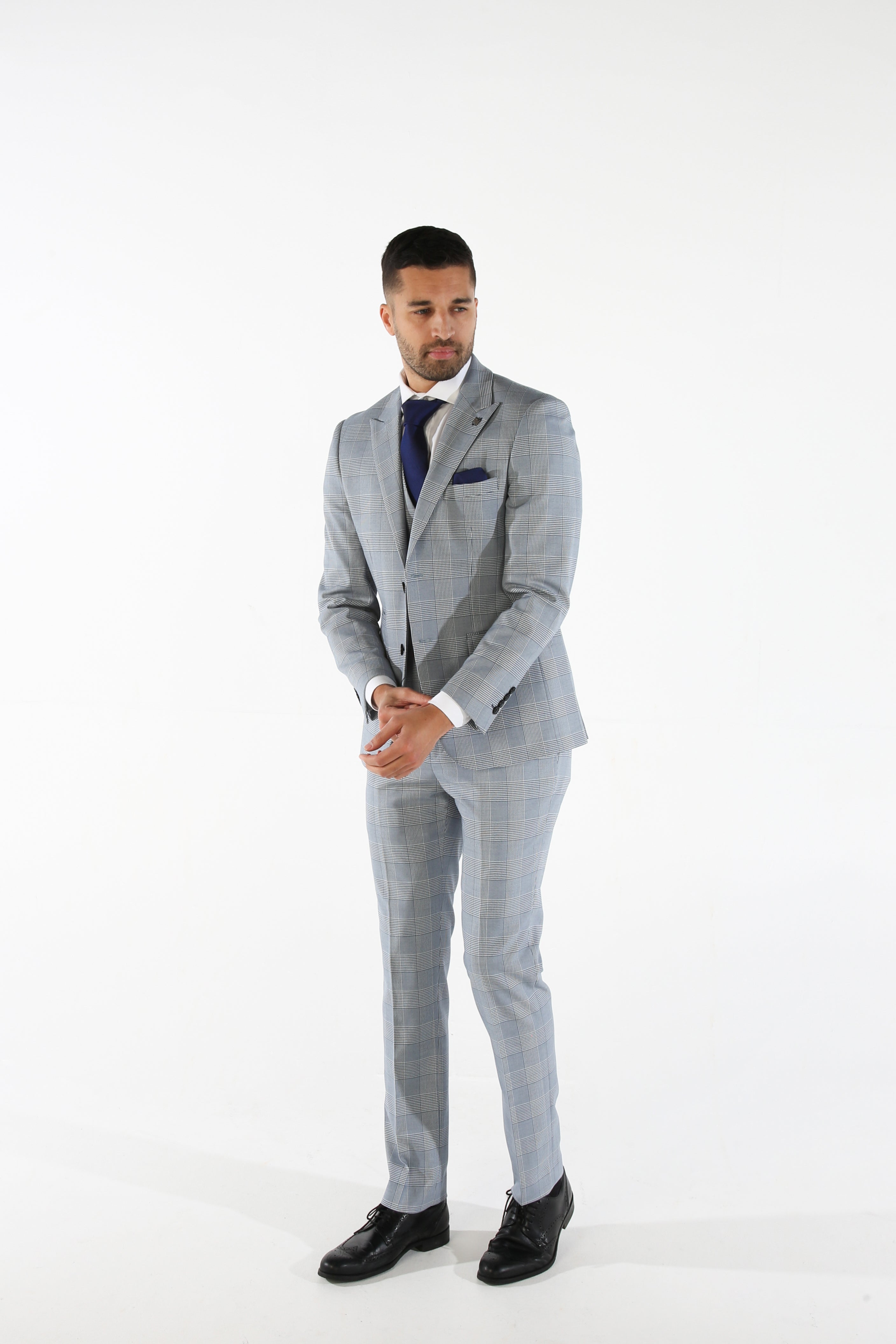 Costume en Tweed à Motif Pied-de-Poule Bleu Ciel pour Homme - MARK - Bleu Ciel