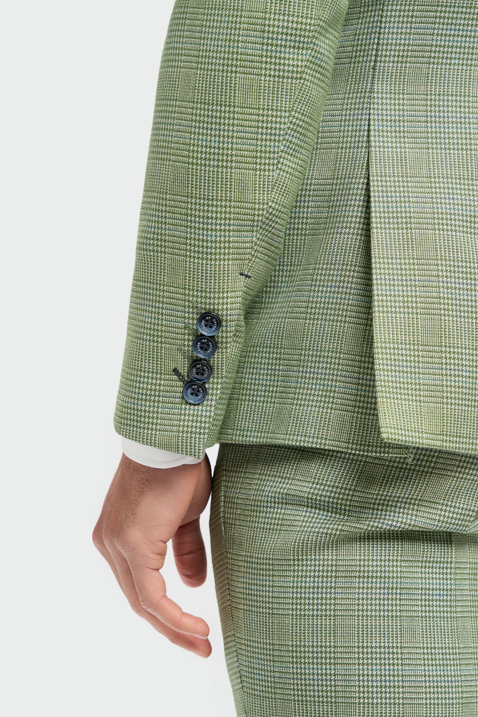 Men's Tweed Houndstooth Check Slim Fit Suit Jacket - CARIDI SAGE GREEN