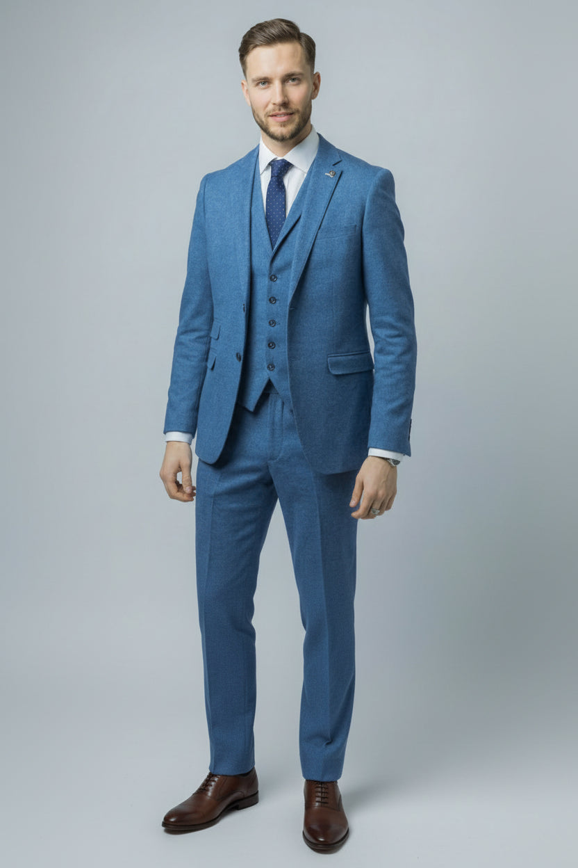 Traje azul Yale ajustado de tweed para hombre - JAXON