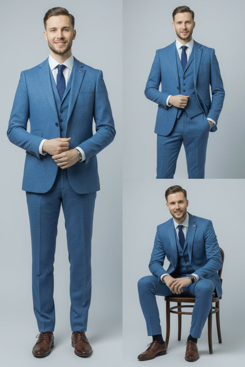Traje azul Yale ajustado de tweed para hombre - JAXON