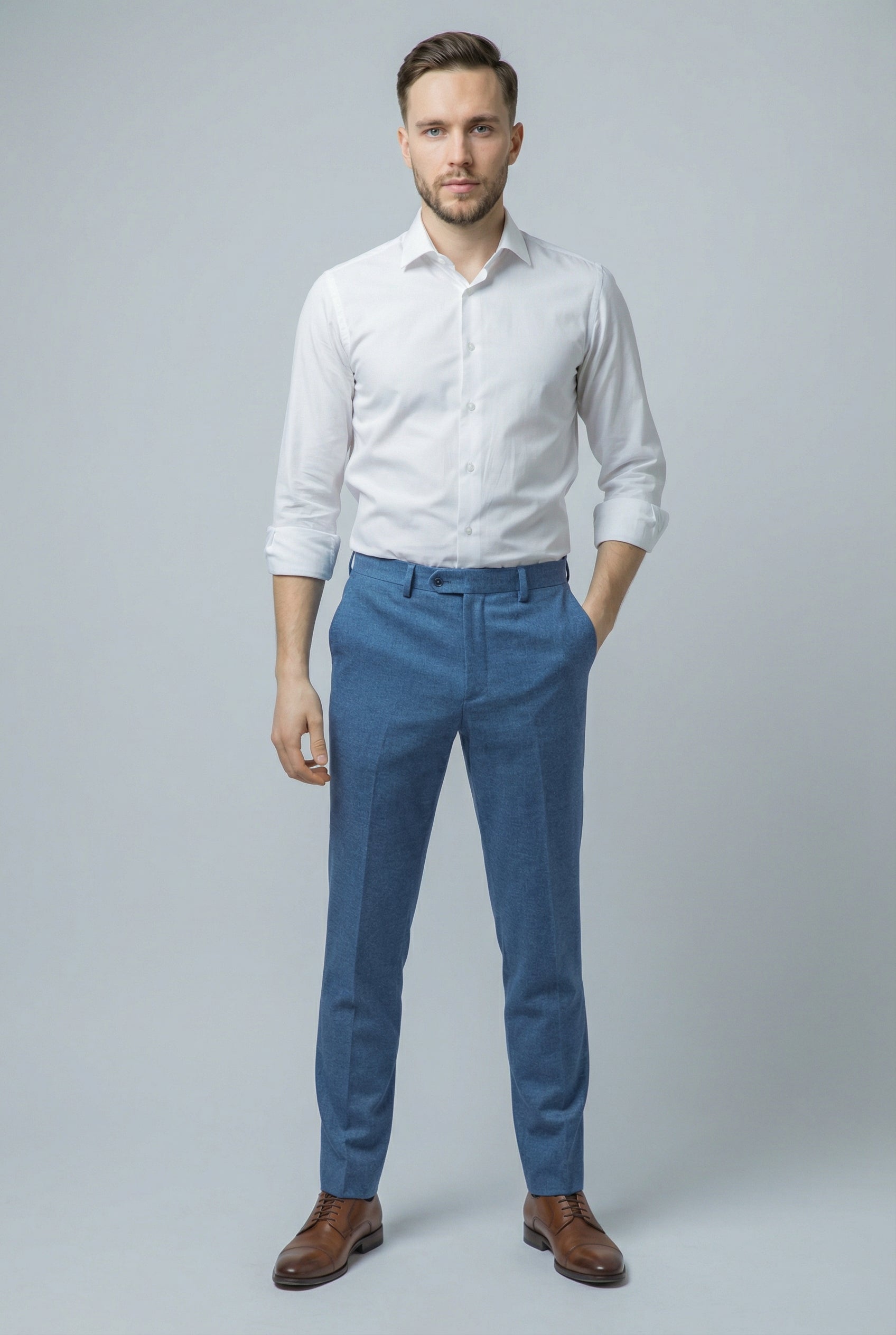 Traje azul Yale ajustado de tweed para hombre - JAXON