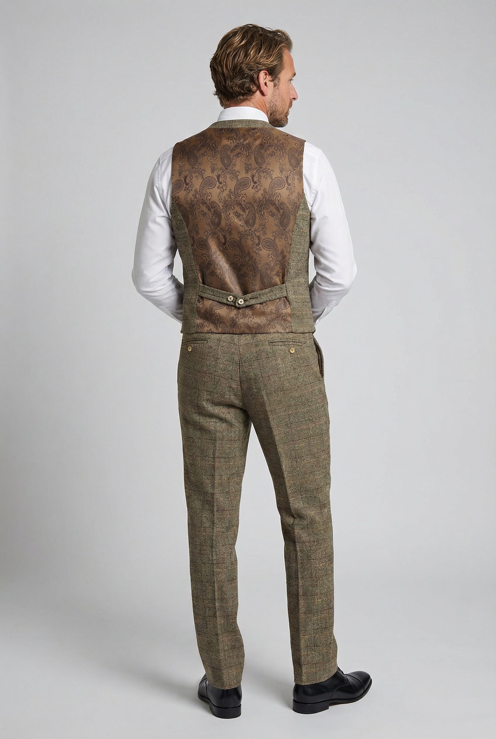 Chaleco de hombre de tweed con cuadro ventana - LIAM Beige - Beige