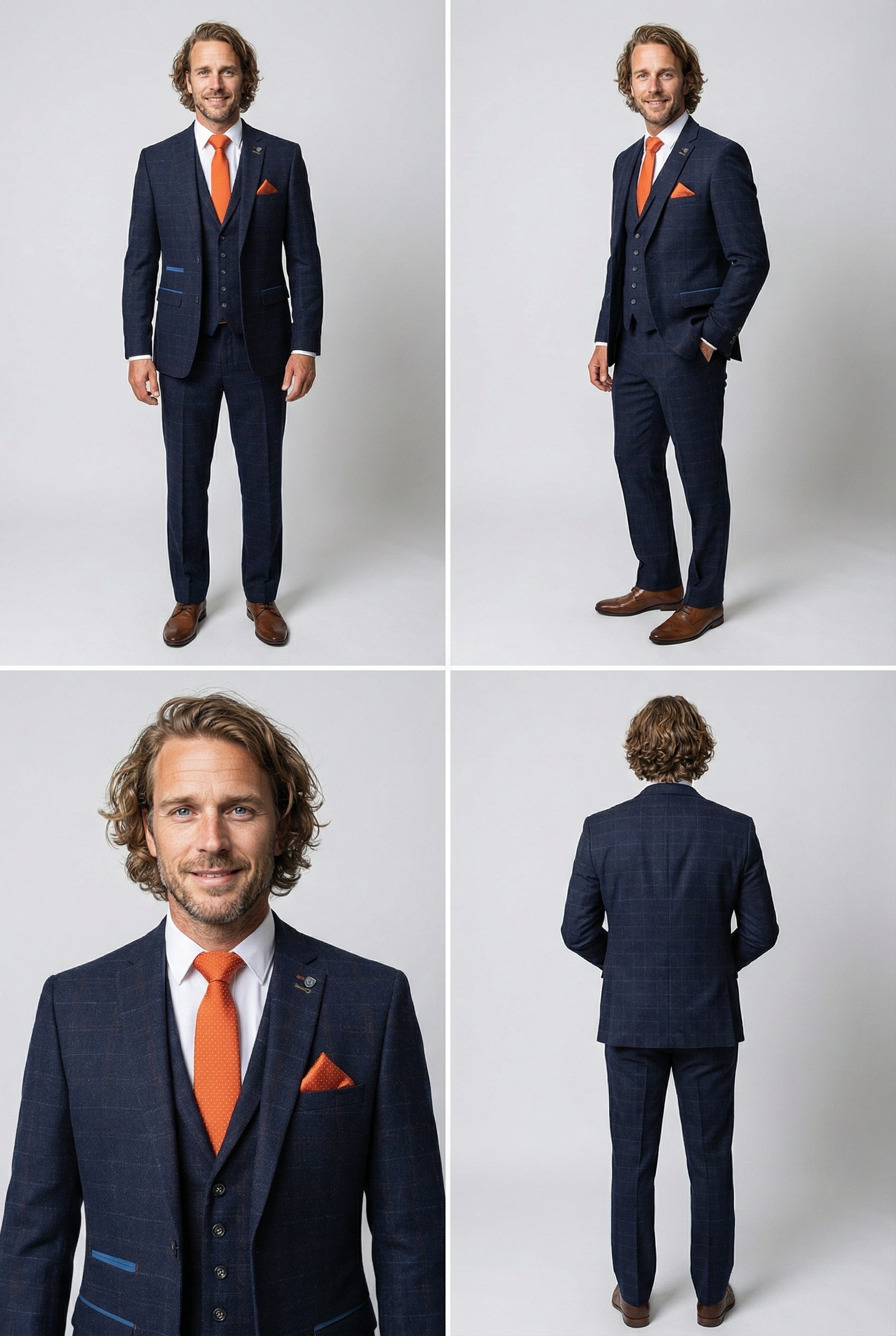 Traje azul marino de tweed para hombre con cuadro ventana y corte entallado - RYAN - Azul marino