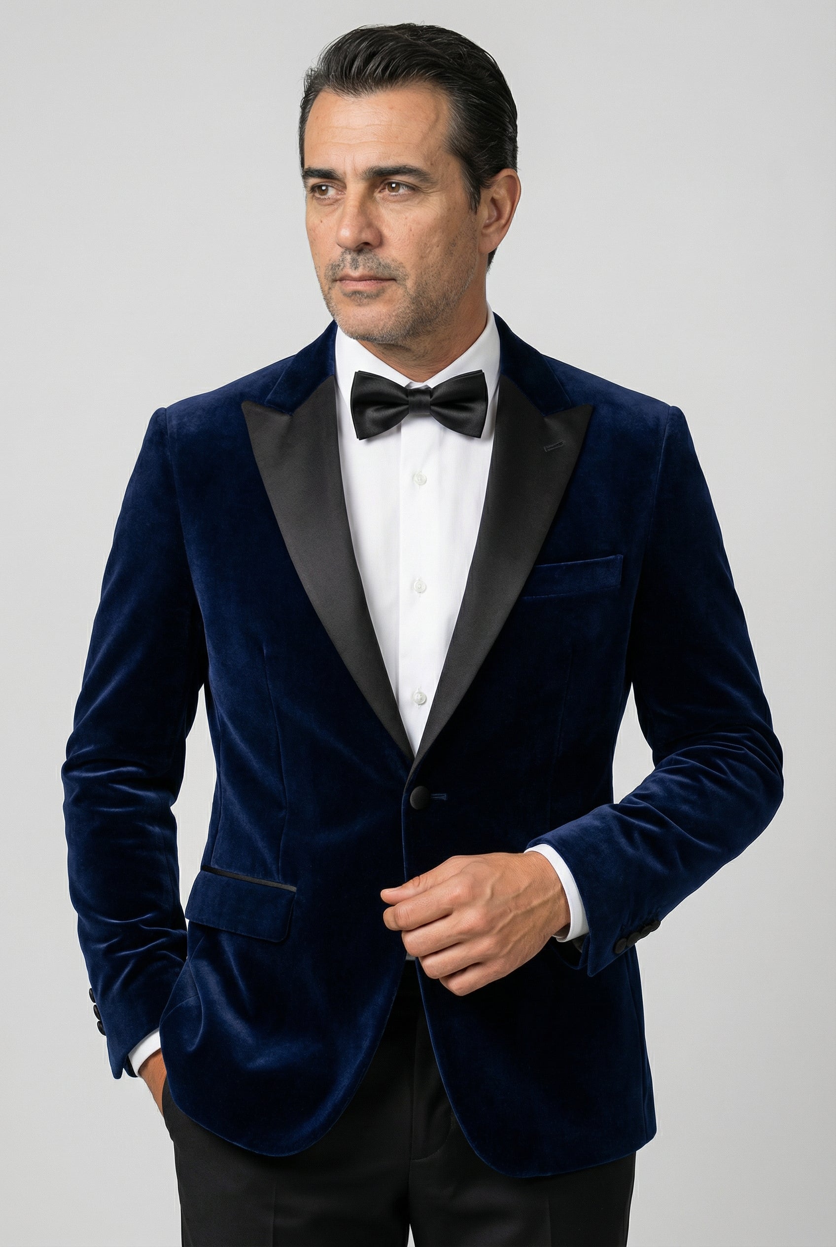 Men’s Velvet Blazer Satin Lapel Dinner Jacket - Mayfair - Navy Blue