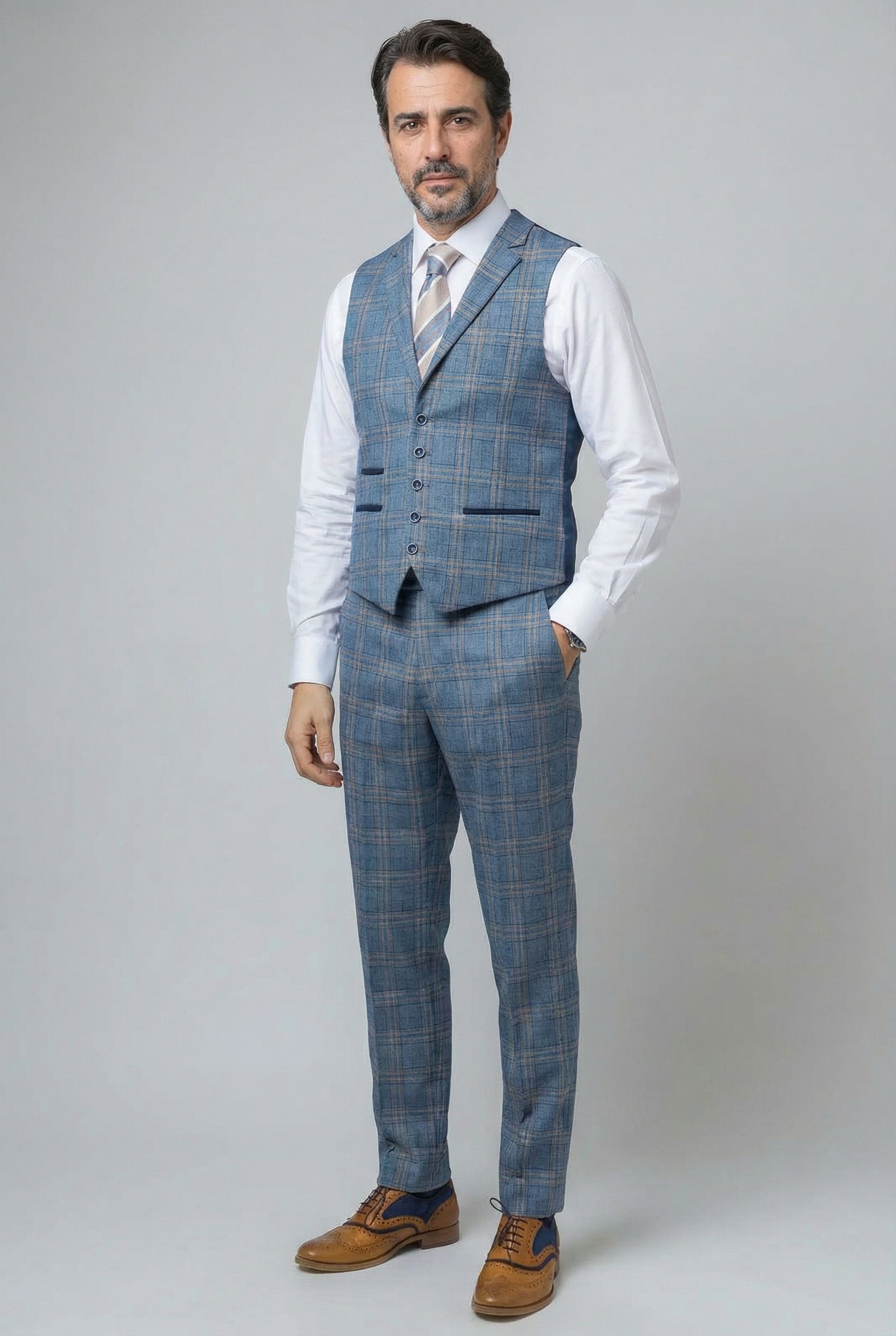Men's Windowpane Check Slim Fit Suit - LEVI - Blue