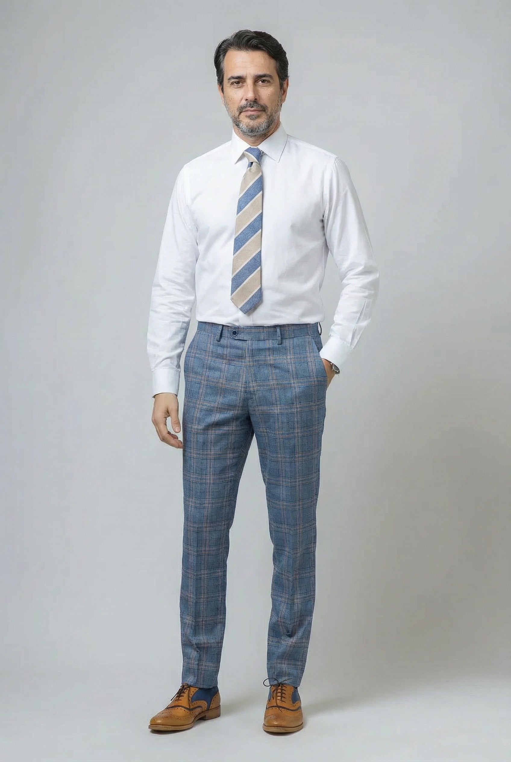 Men's Windowpane Check Slim Fit Suit - LEVI - Blue