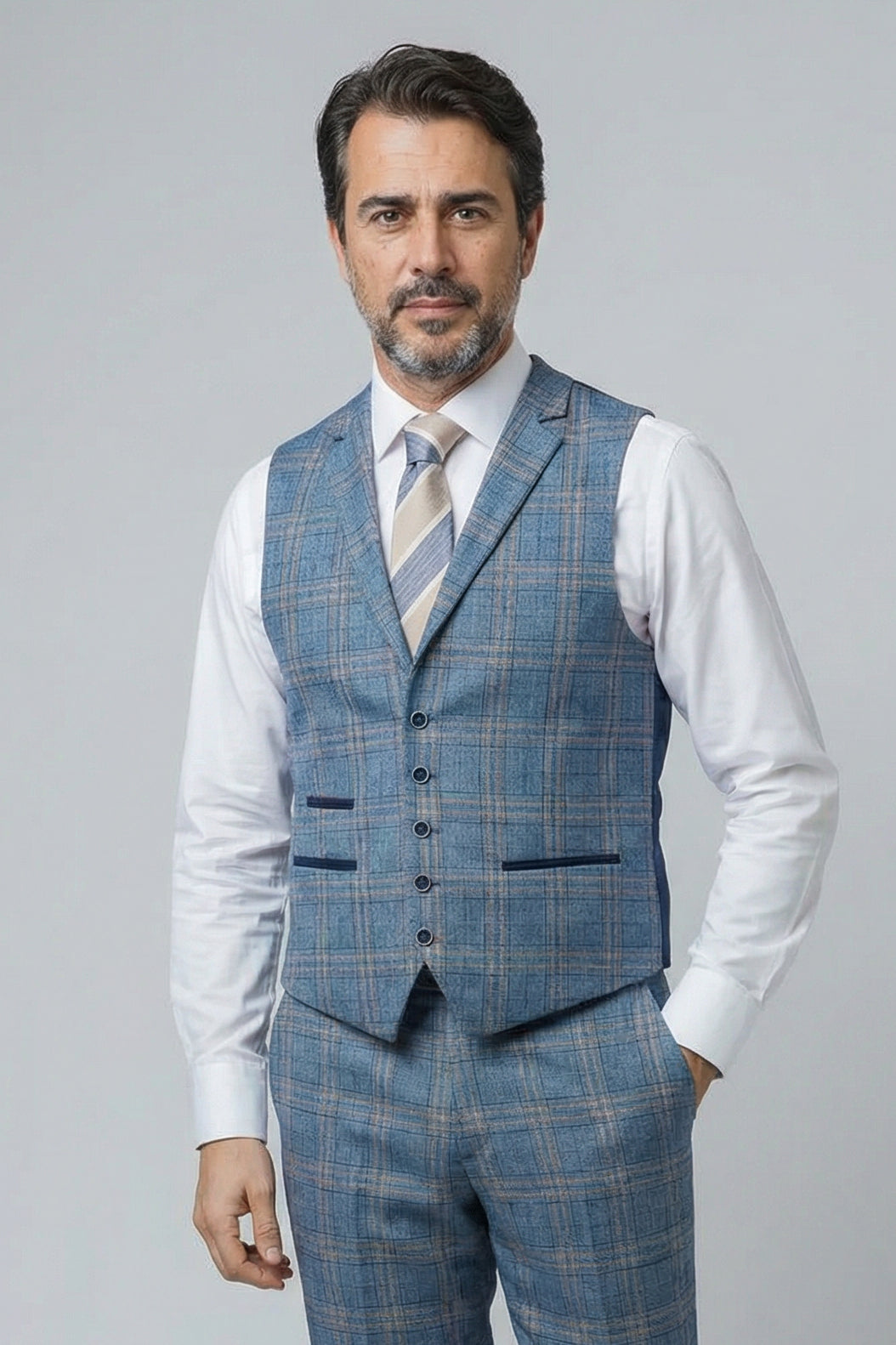 Men's Windowpane Check Slim Fit Suit - LEVI - Blue