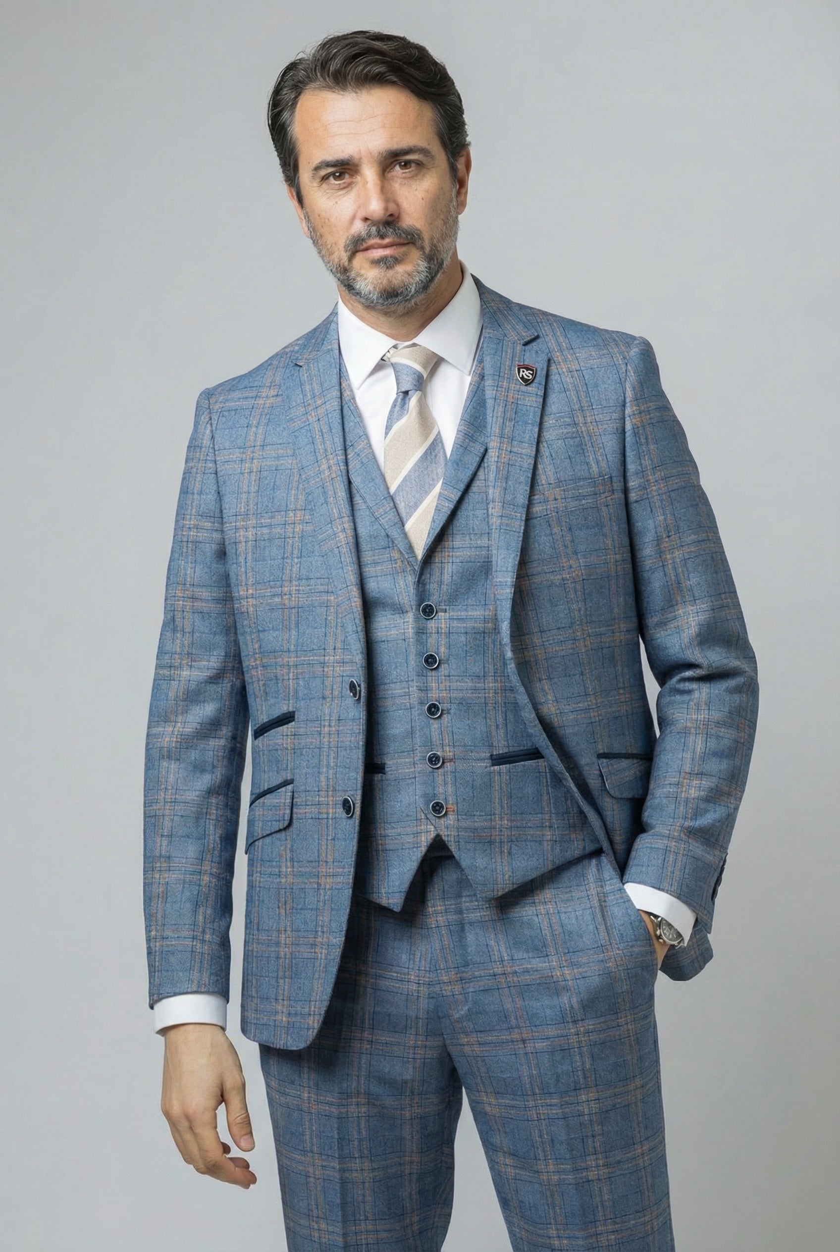 Men's Windowpane Check Slim Fit Suit - LEVI - Blue