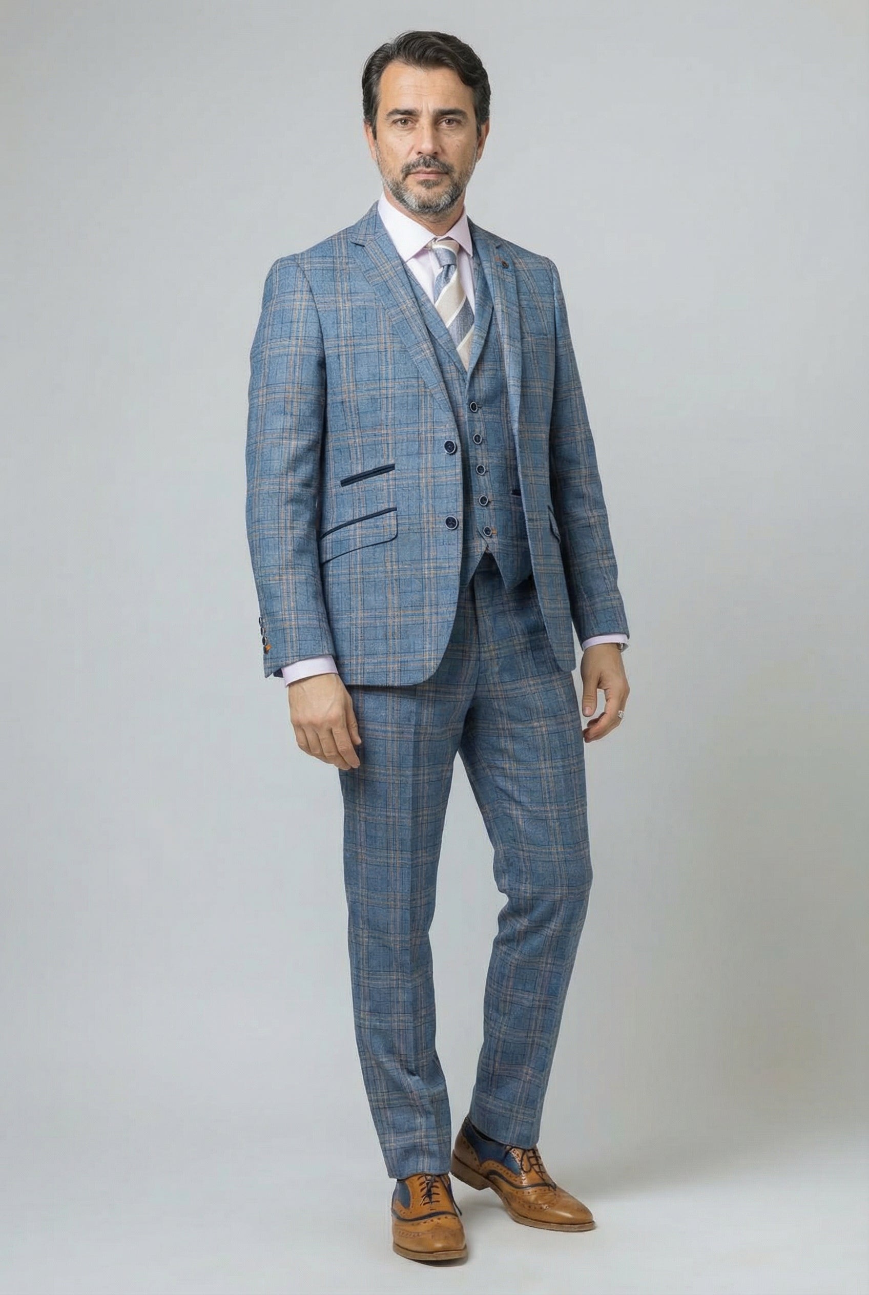 Men's Windowpane Check Slim Fit Suit - LEVI - Blue