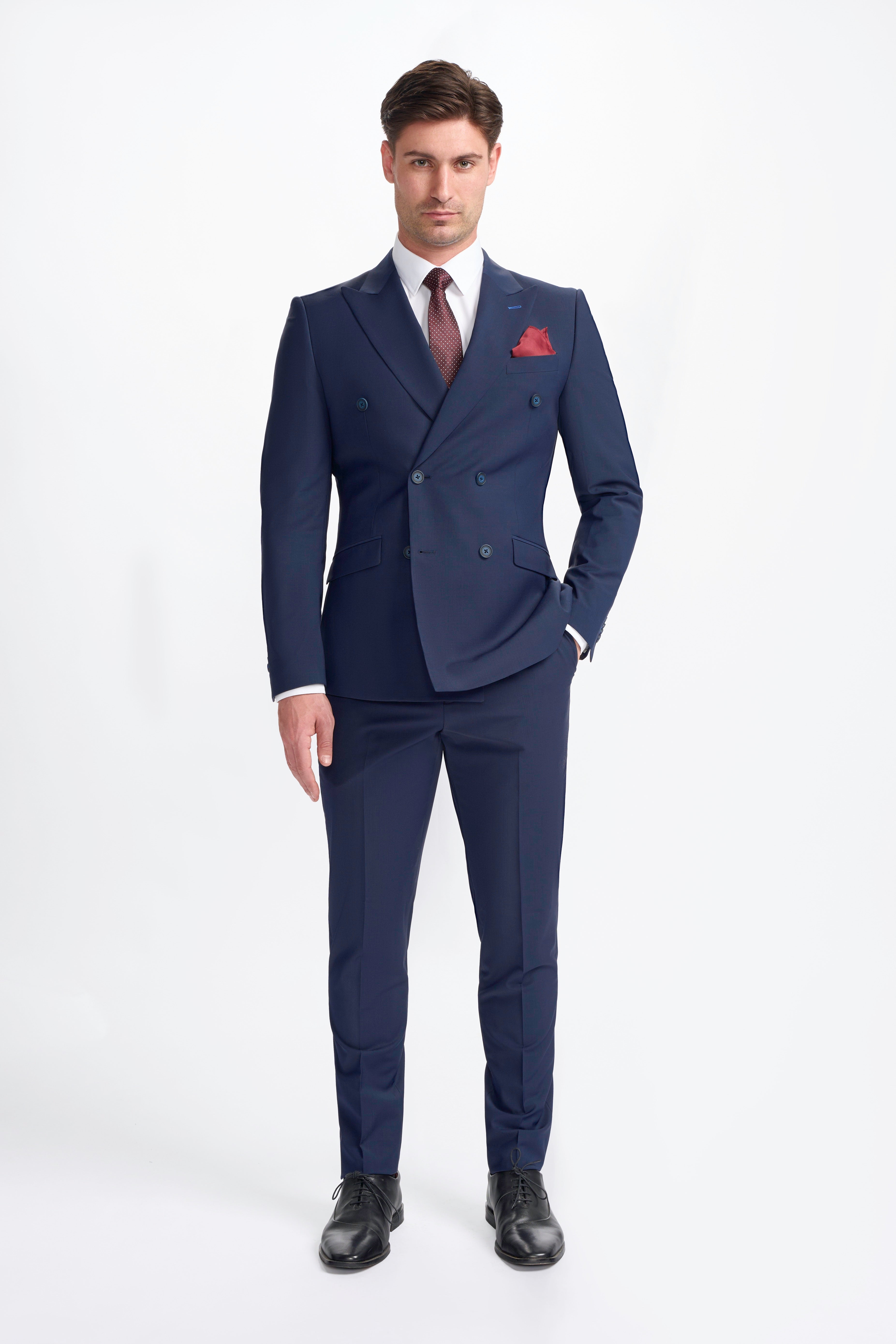 Men’s Wool Blend Double-breasted Suit Jacket – BOND D/B - Navy Blue