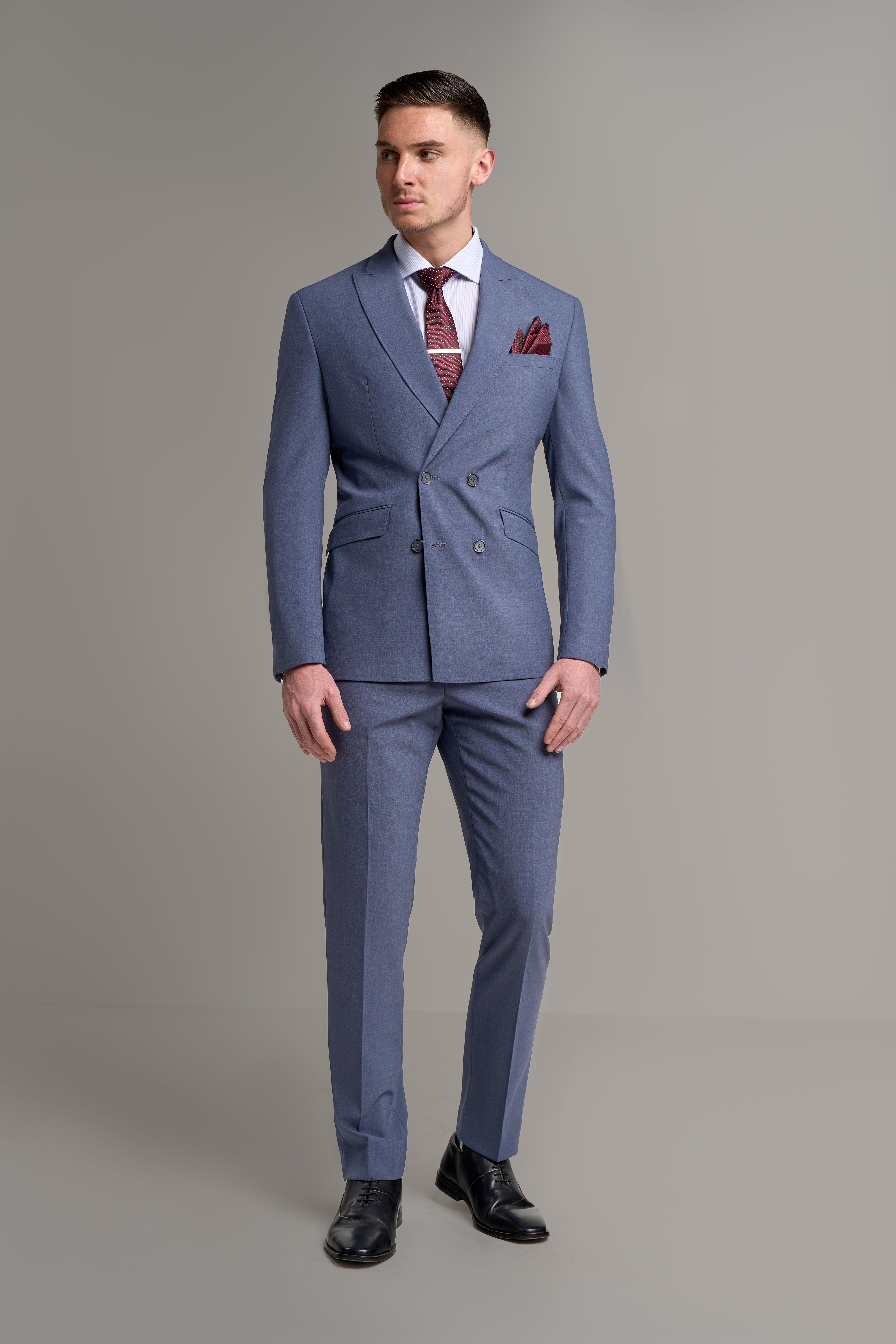 Men’s Wool Mix Double Breasted Suit Jacket – VICTORIOUS - Dove Purple Front Picture