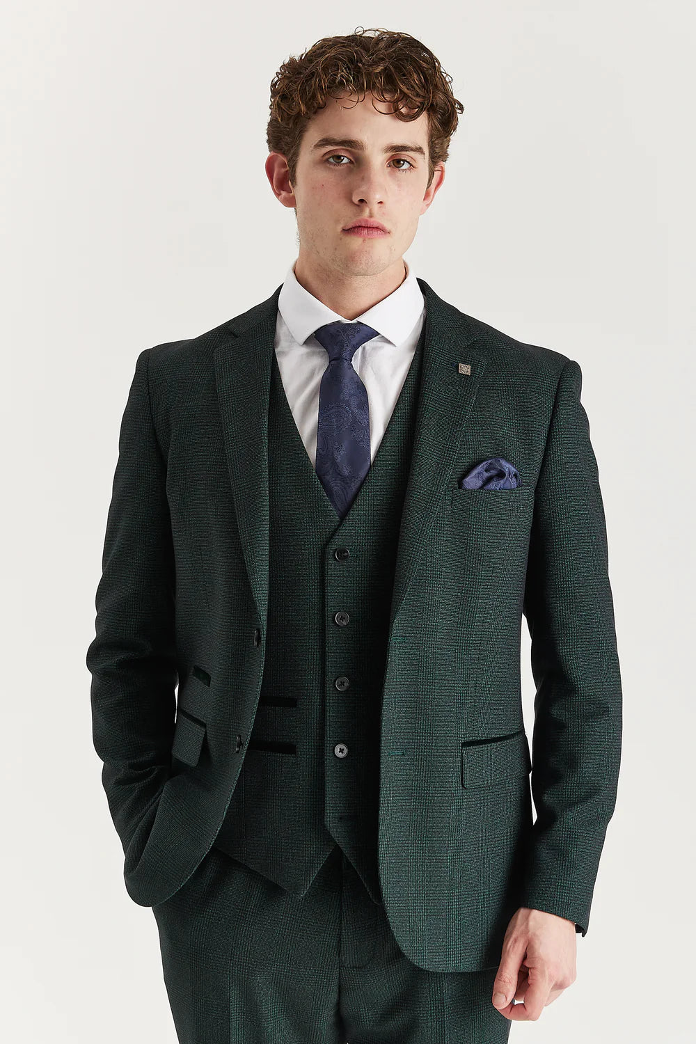 Giacca da completo uomo e ragazzi in tessuto tweed effetto Glen Check - Regent - Verde oliva