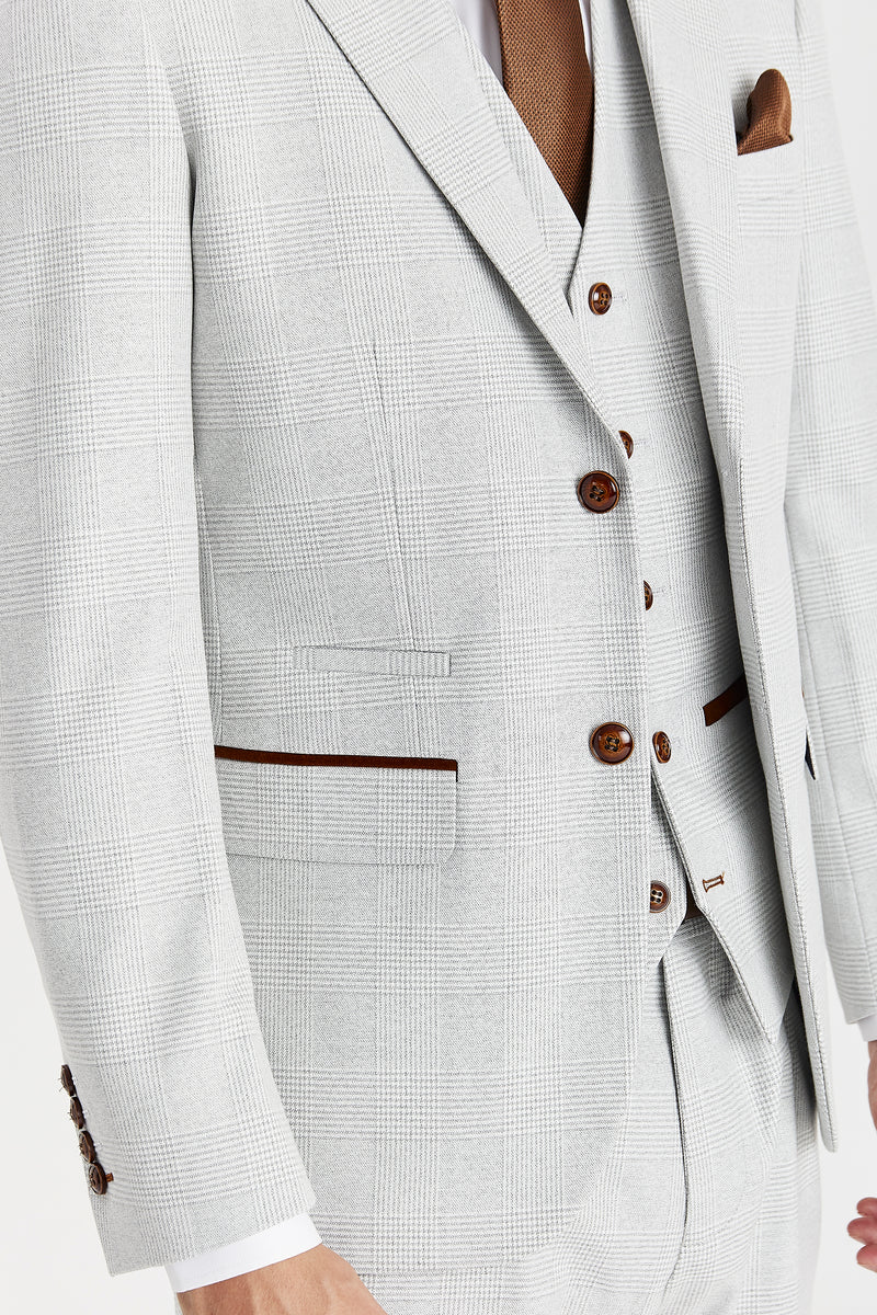 Costume à carreaux chevrons pour hommes et garçons Coupe ajustée - MARK - Beige pierre