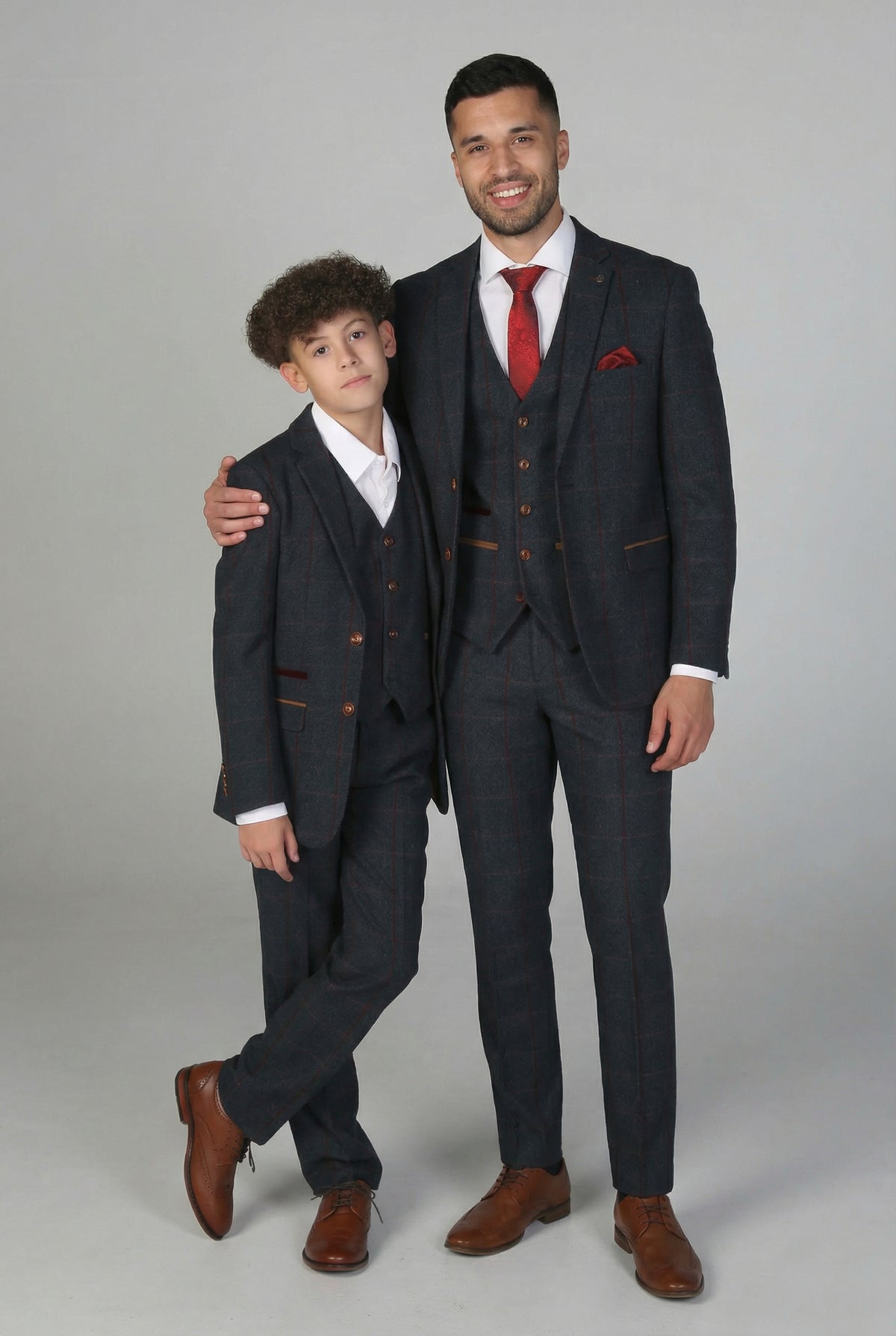 Men’s Boys Suit Windowpane Check Father & Son Bundle | Sirri