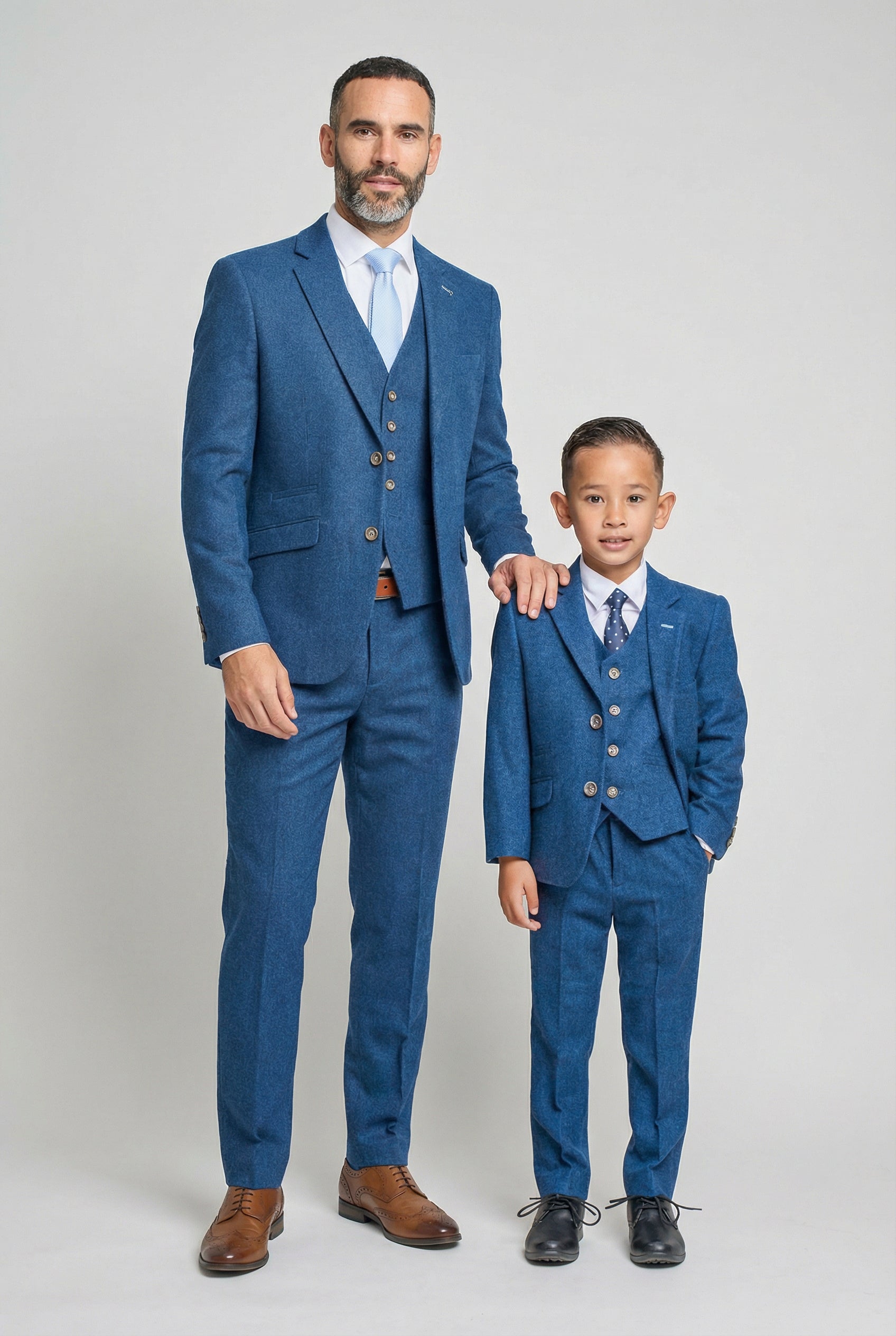 Ensemble de costume en tweed de laine assorti père et fils 3 pièces - Orson Bleu