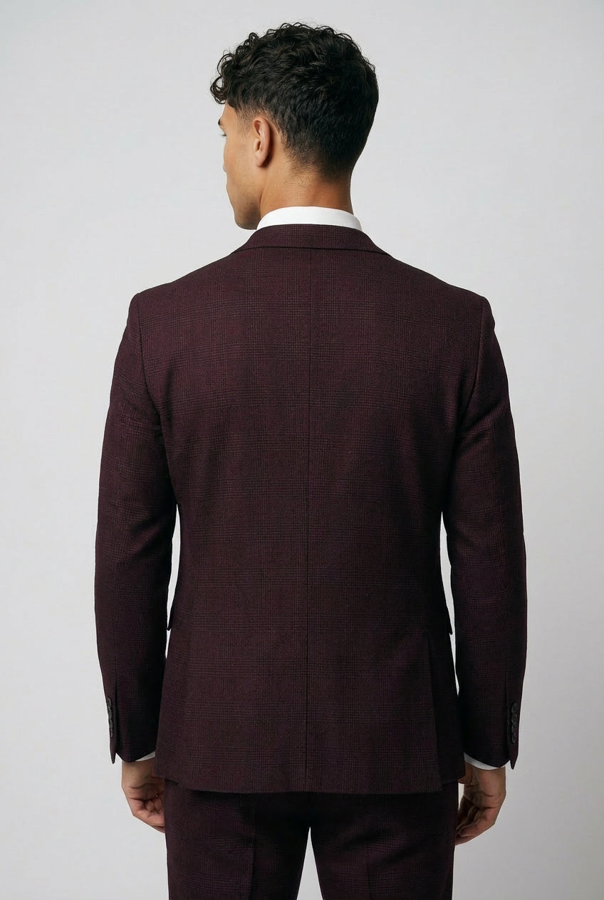 Regent 2-Piece Prom Glen Check Suit - Wine Red Back Picture