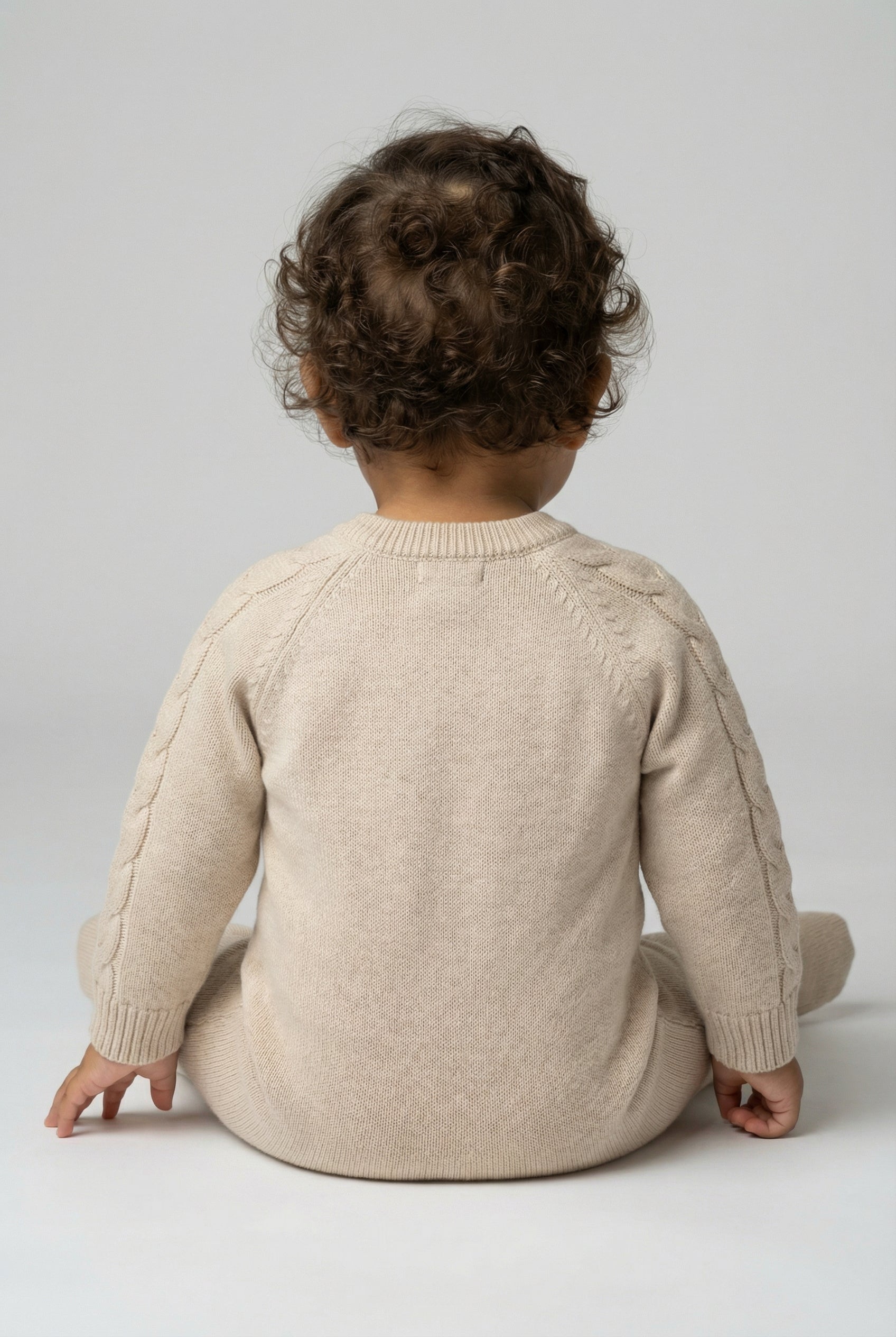 Unisex Babies Long Sleeve Cable Knit Romper Beige odel Back Picture