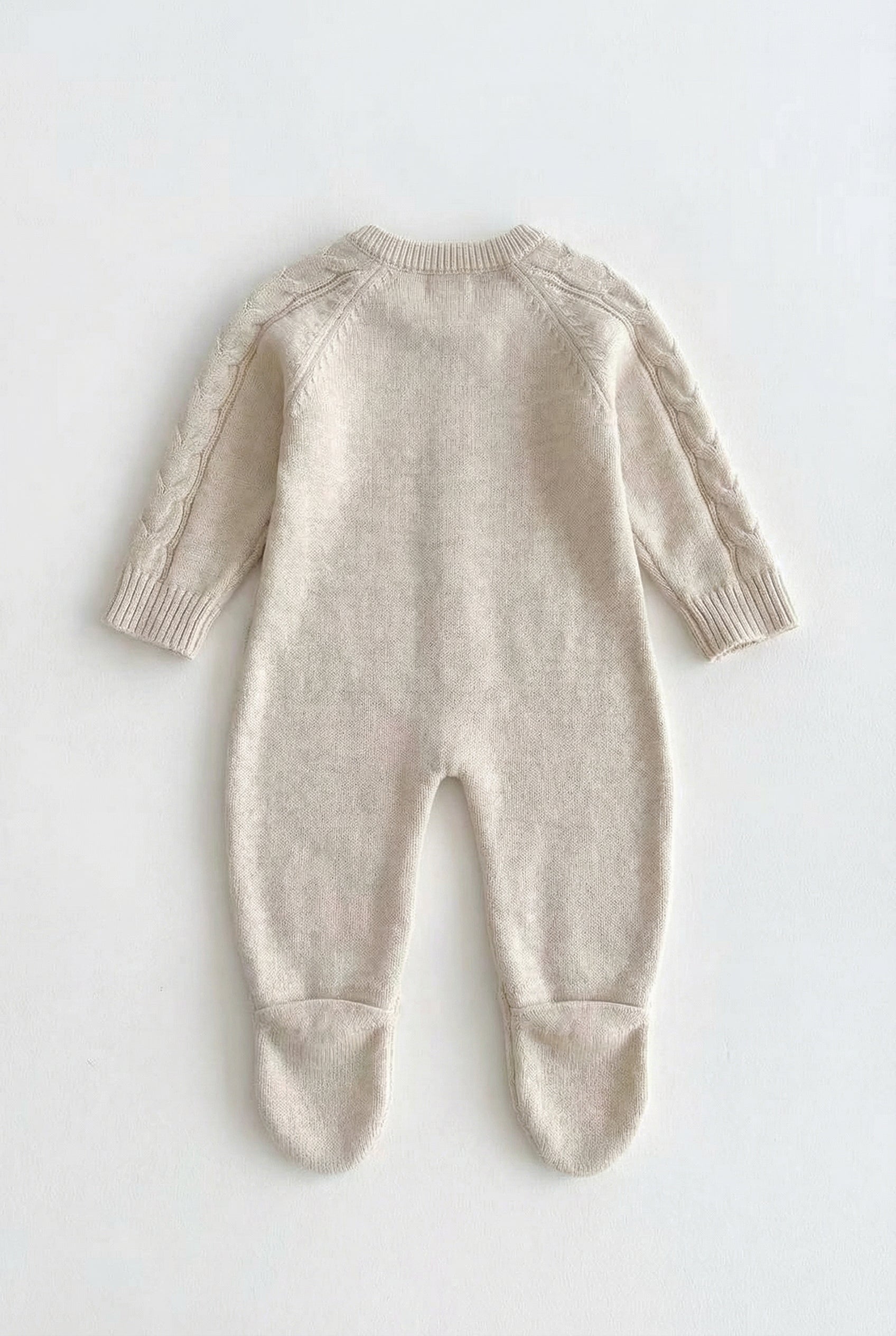 Unisex Babies Long Sleeve Cable Knit Romper Beige Back Picture