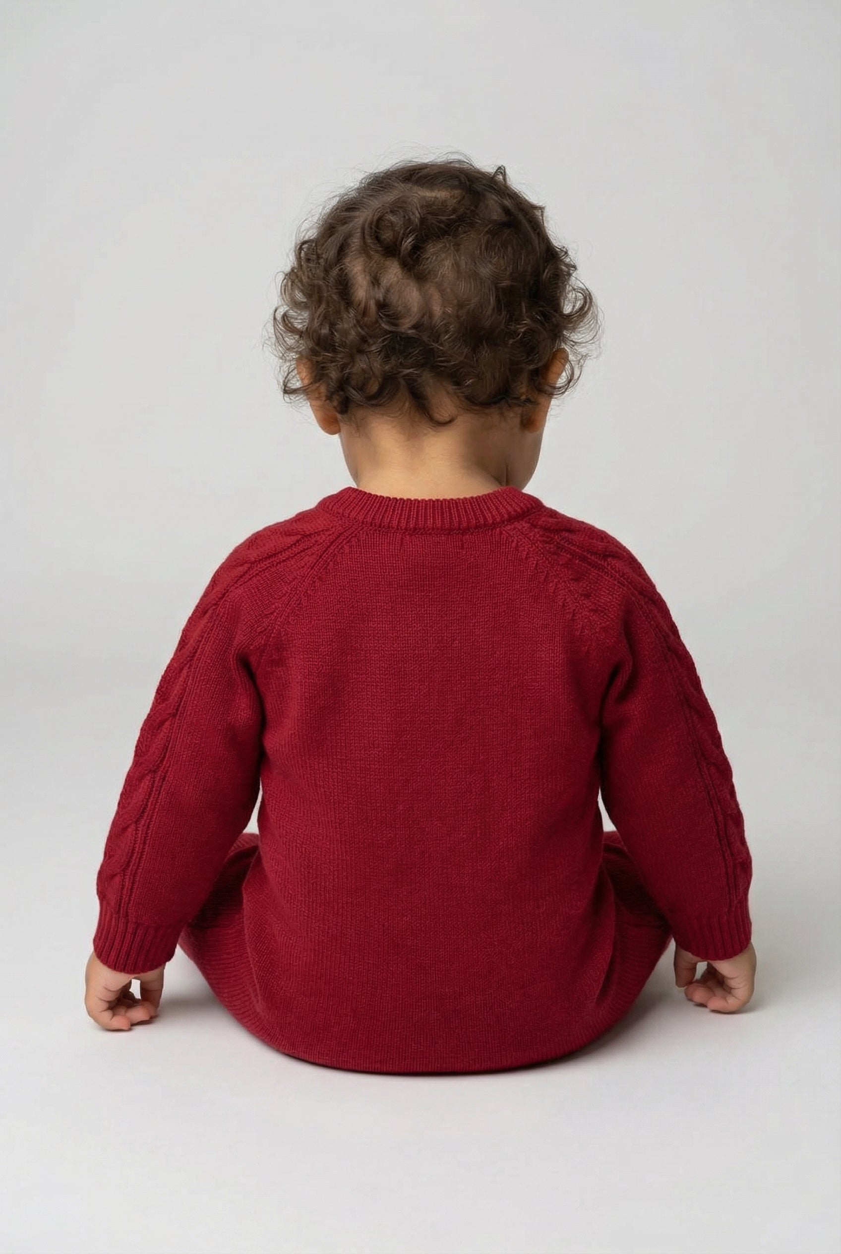 Unisex Babies Long Sleeve Cable Knit Romper - Red Model Back picture