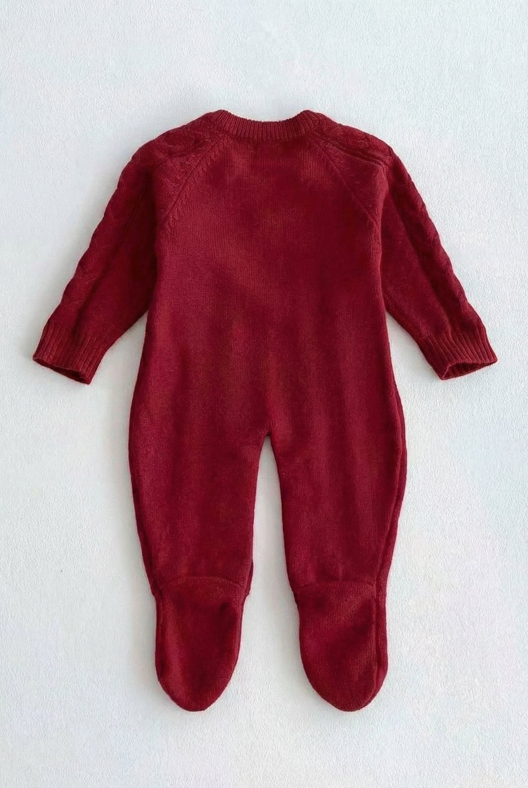 Unisex Babies Long Sleeve Cable Knit Romper - Red Back Picture