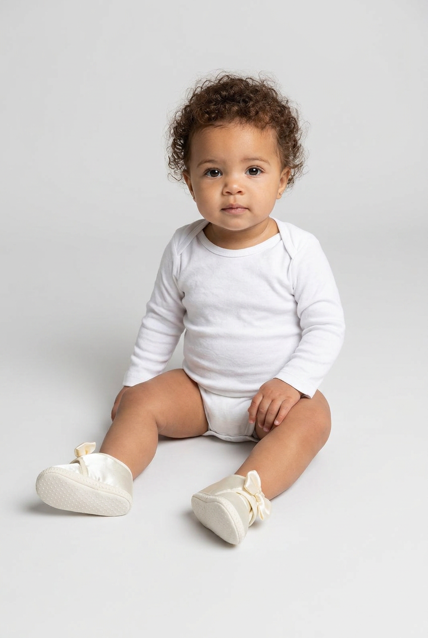 Unisex Babys Satin Schleifenwagen Schuhe - Elfenbein