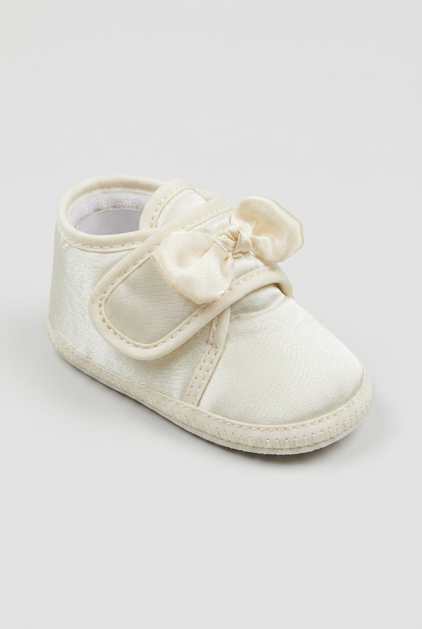 Unisex Babys Satin Schleifenwagen Schuhe - Elfenbein