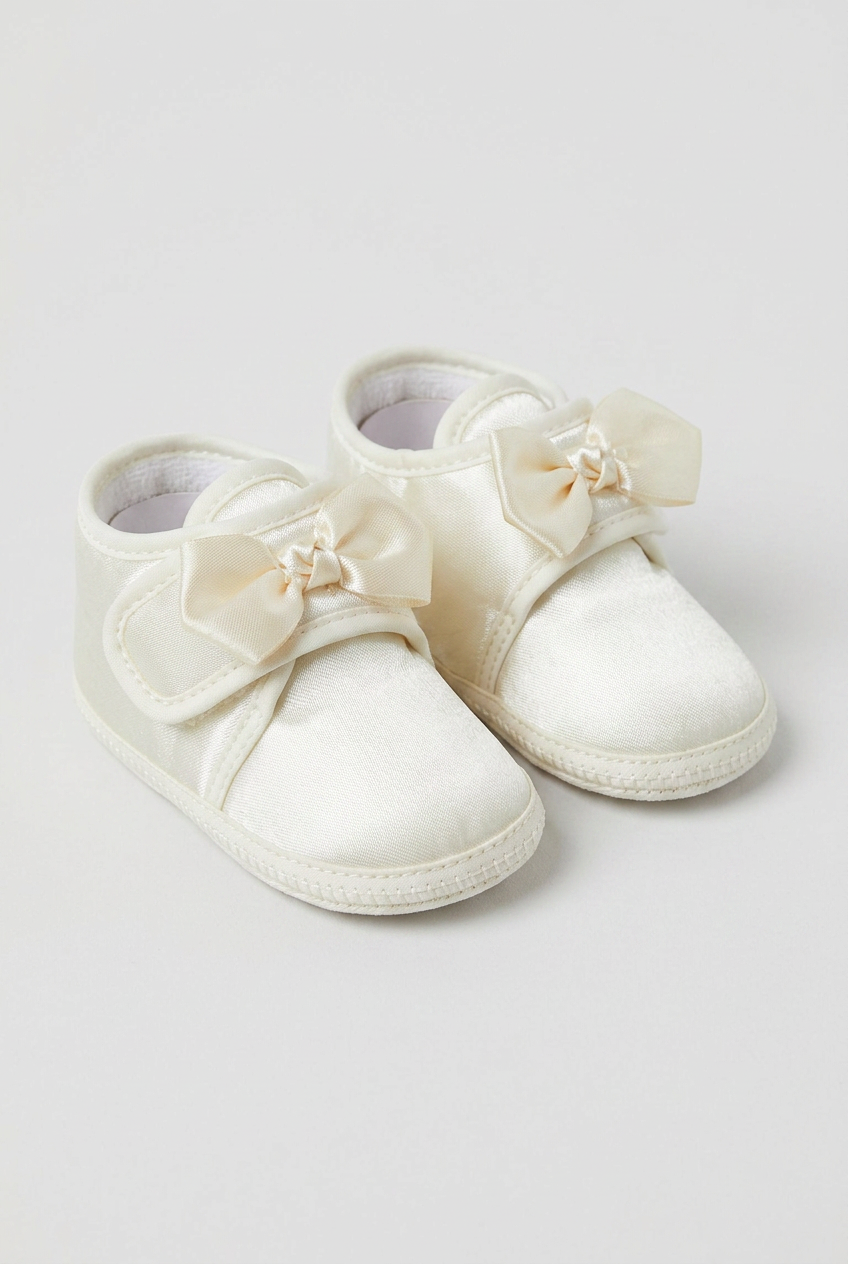 Unisex Babys Satin Schleifenwagen Schuhe - Elfenbein