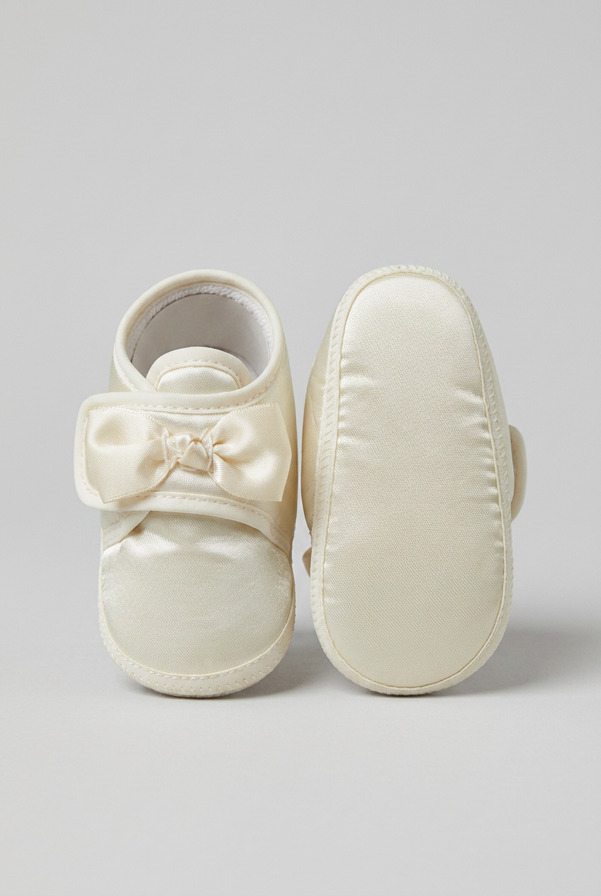 Unisex Babys Satin Schleifenwagen Schuhe - Elfenbein