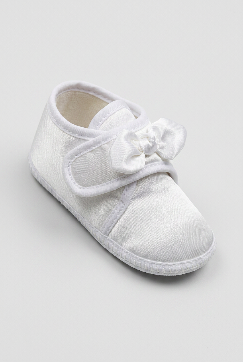 Unisex Babys Satin Schleifenwagen Schuhe - Weiß