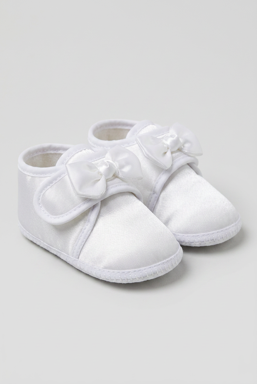 Unisex Babys Satin Schleifenwagen Schuhe - Weiß