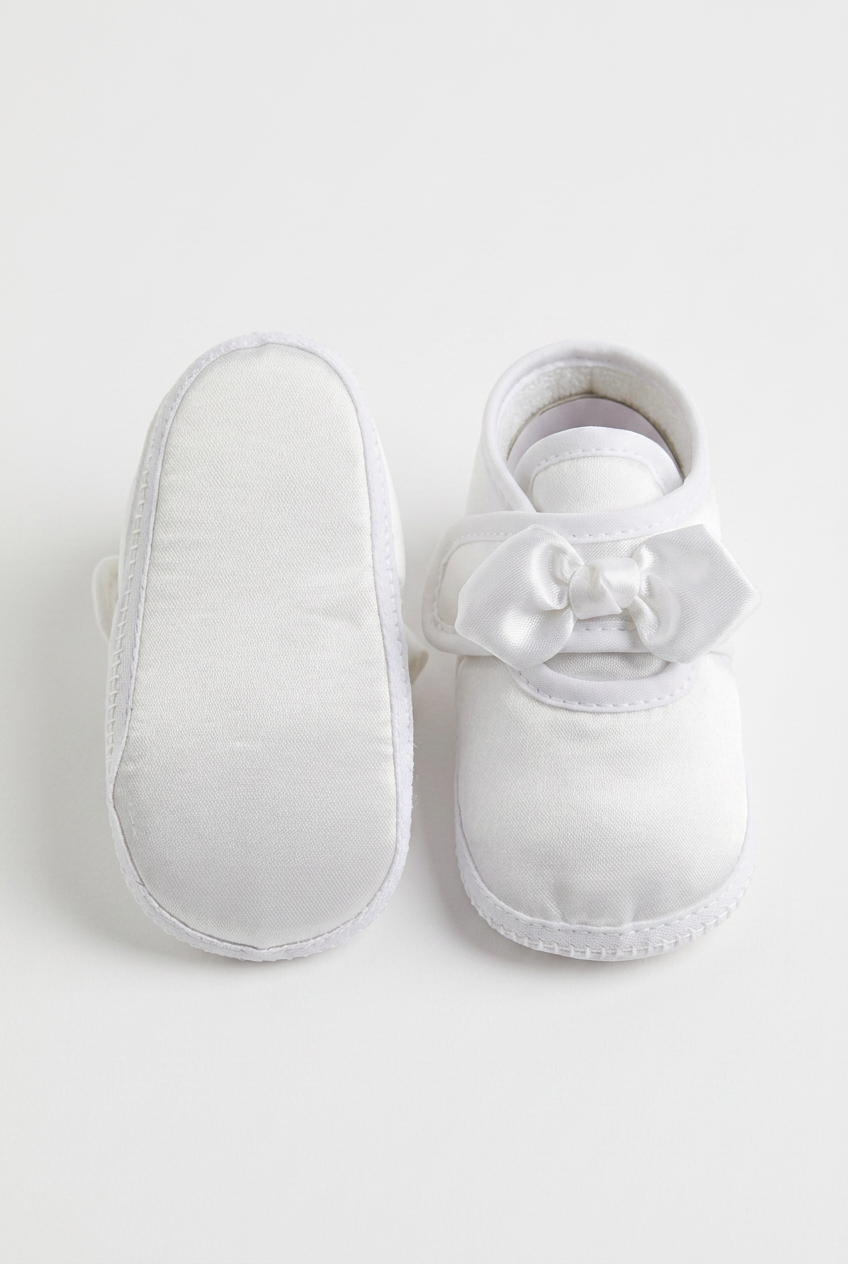 Unisex Babys Satin Schleifenwagen Schuhe - Weiß