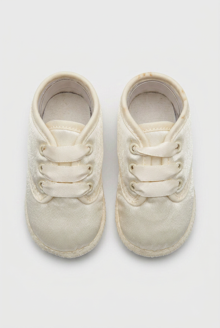 Unisex Babies Satin Ribbon Lace-Up Pram Shoes - Ivory