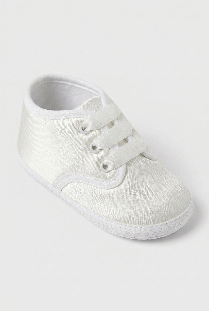 Unisex Babys Satinband Schnürwagen Schuhe - Weiß