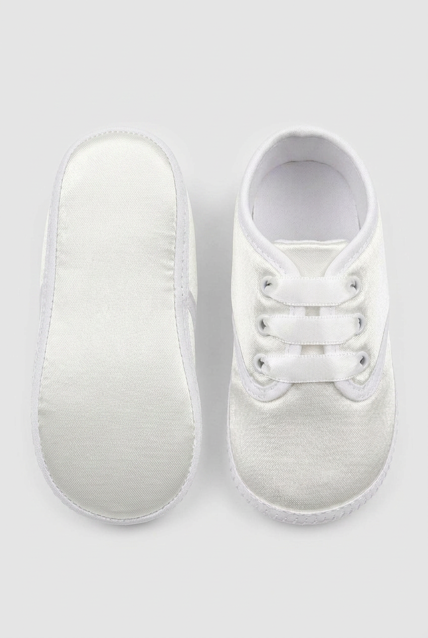 Unisex Babys Satinband Schnürwagen Schuhe - Weiß