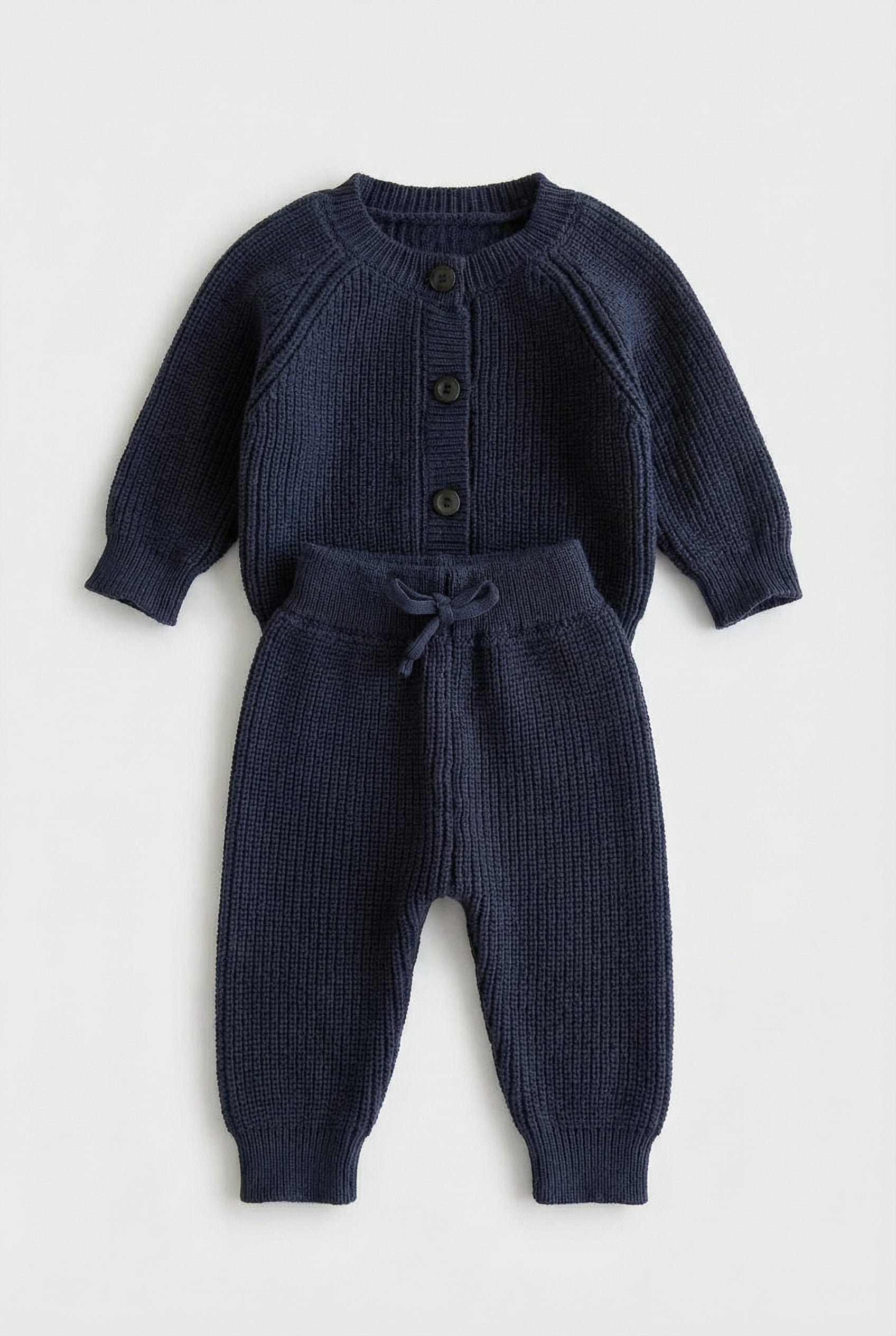 Unisex Baby 2-Piece Ribbed Knit Cardigan & Trousers Lounge Set - Navy Set Picture