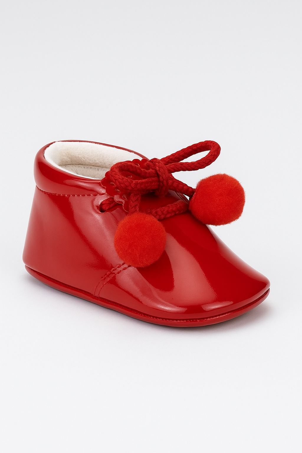 Unisex Baby Patent Pom Pom Booties Pram Shoes - Joe - Red Side Picture