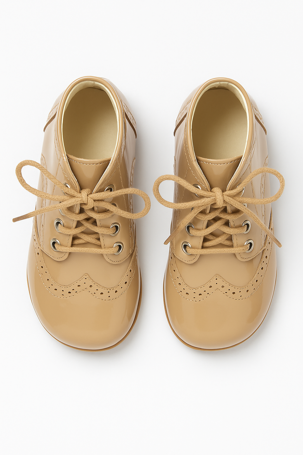 Unisex Kids Patent Leather Brogue Ankle Boots - QUINN - Camel Front Picture