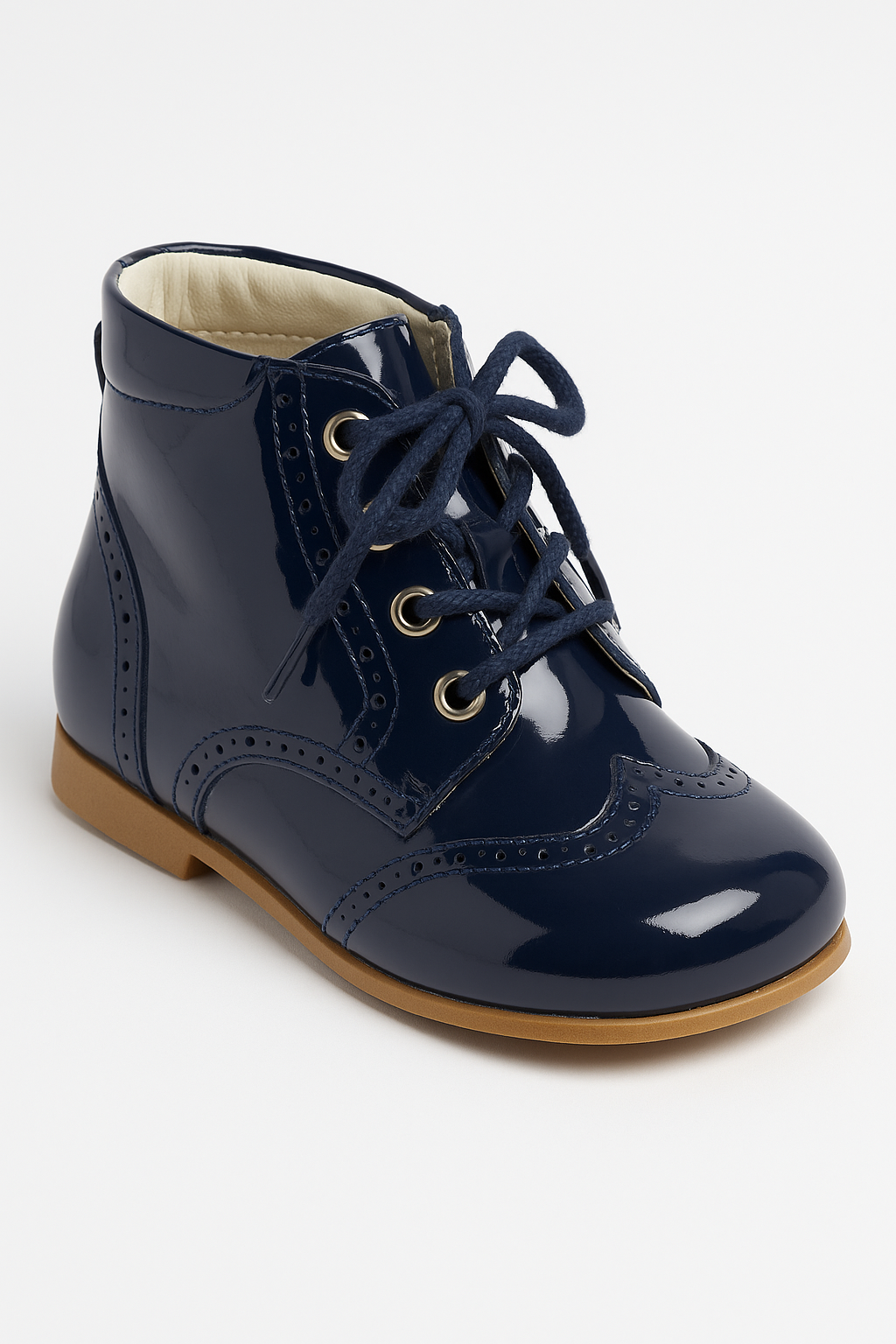 Unisex Kids Patent Leather Brogue Ankle Boots - QUINN - Navy Blue Side Picture