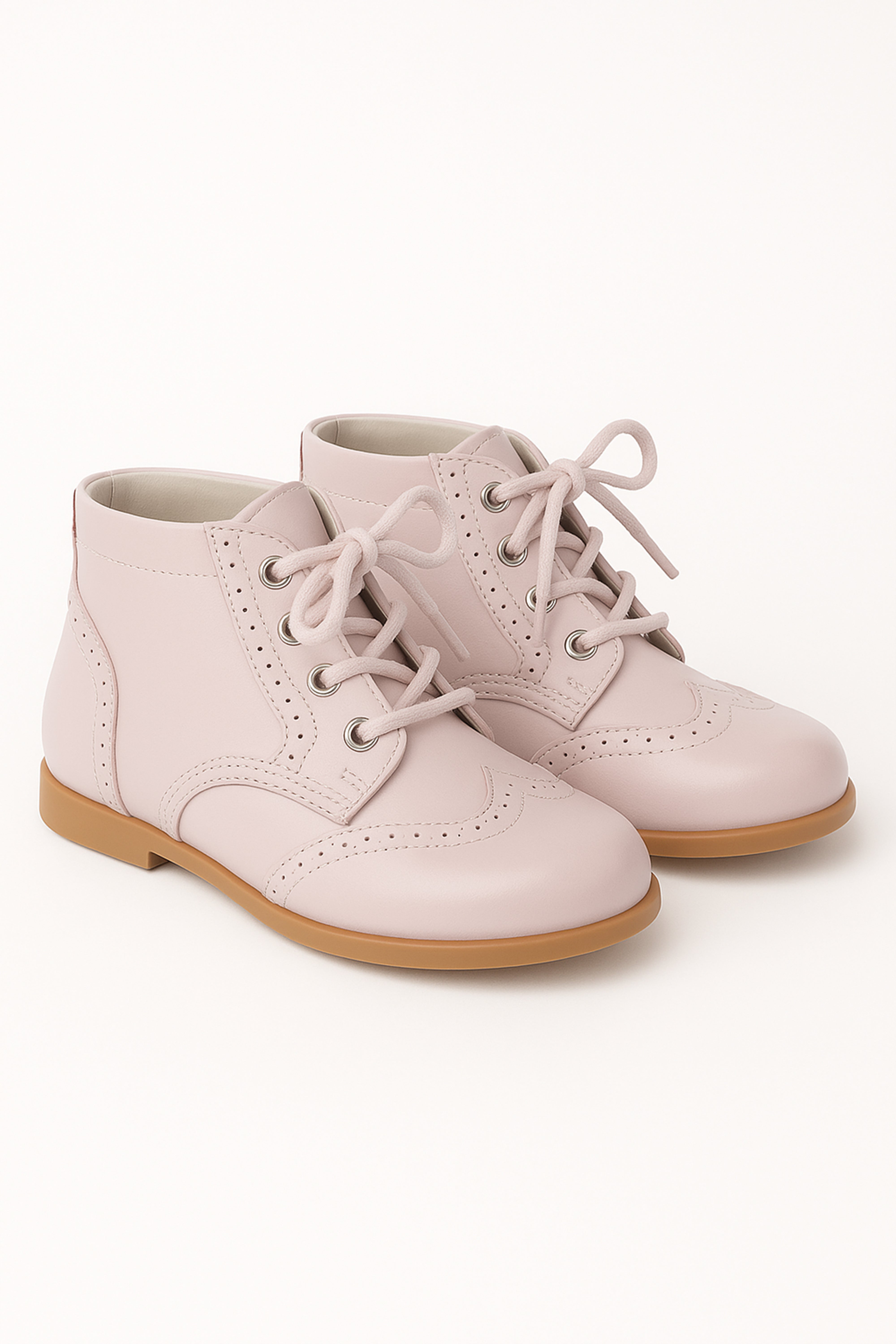 Unisex Kids Patent Leather Brogue Ankle Boots - QUINN - Pink Pair Side Picture