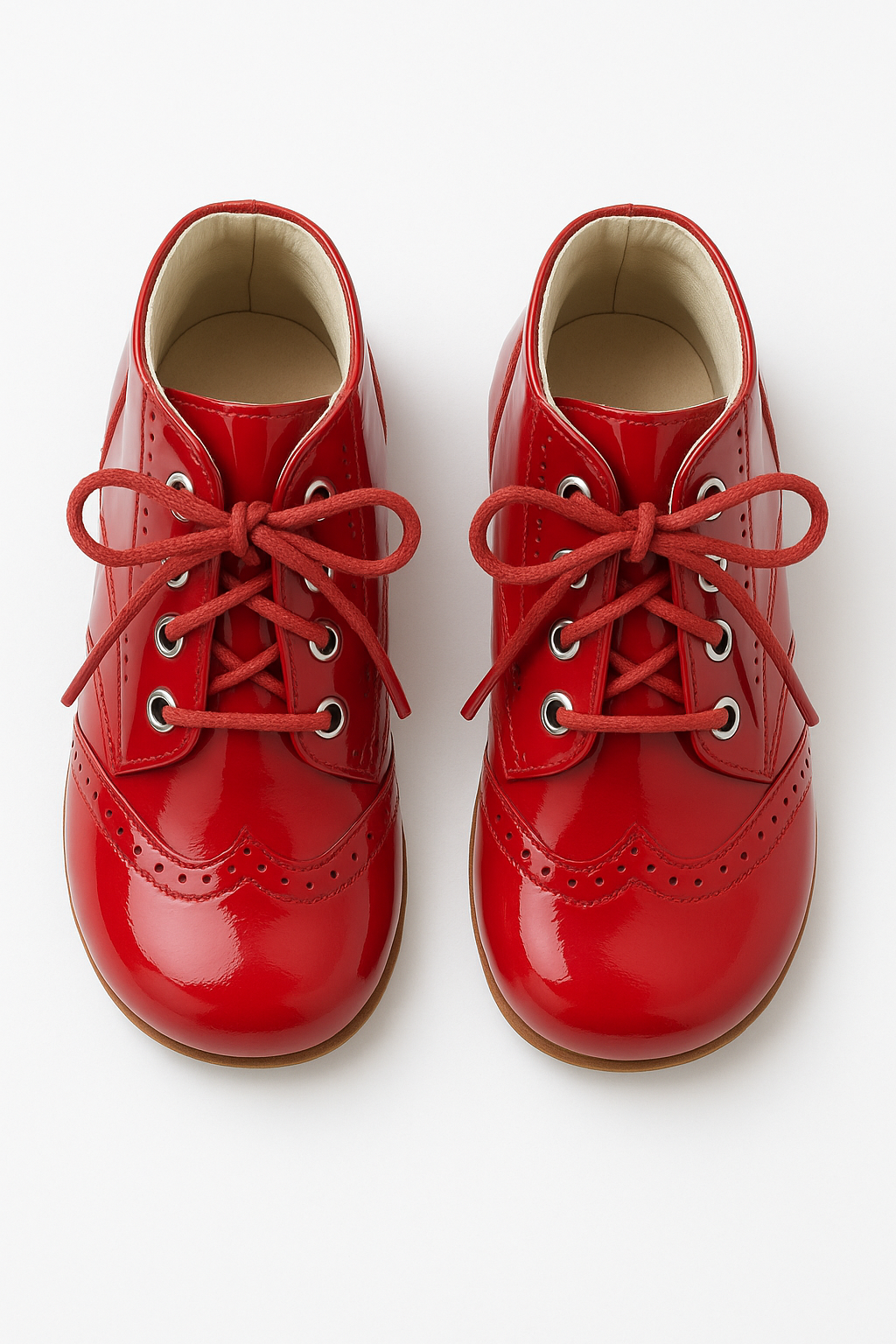 Unisex Kids Patent Leather Brogue Ankle Boots - QUINN - Red Front Picture