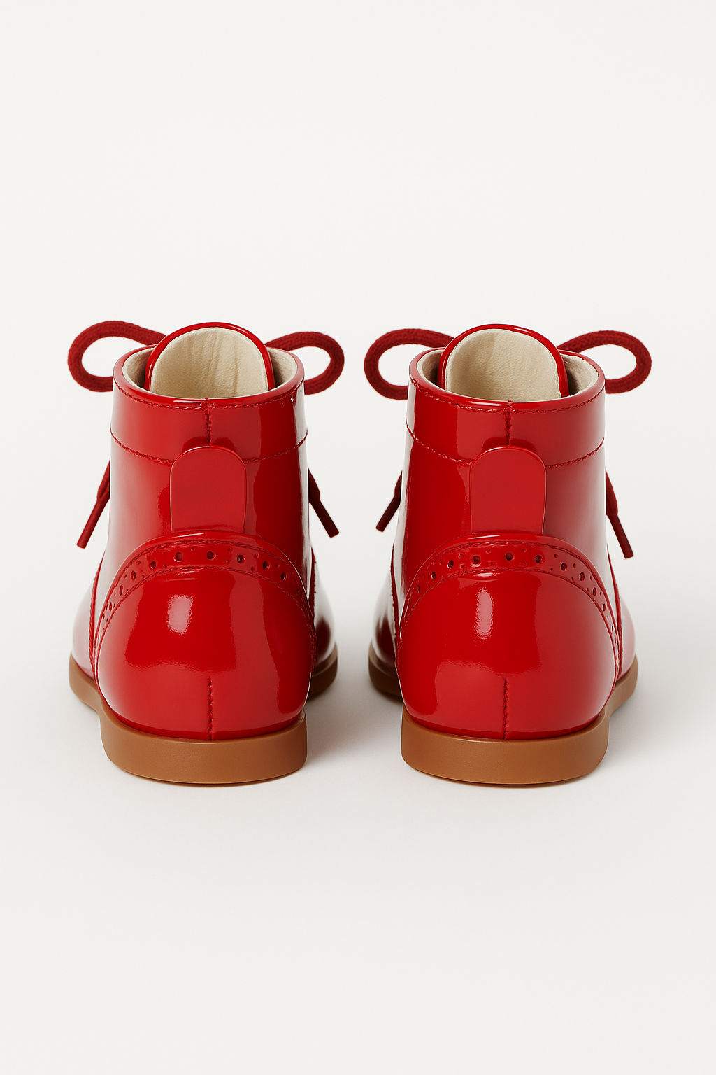 Unisex Kids Patent Leather Brogue Ankle Boots - QUINN - Red Back picture