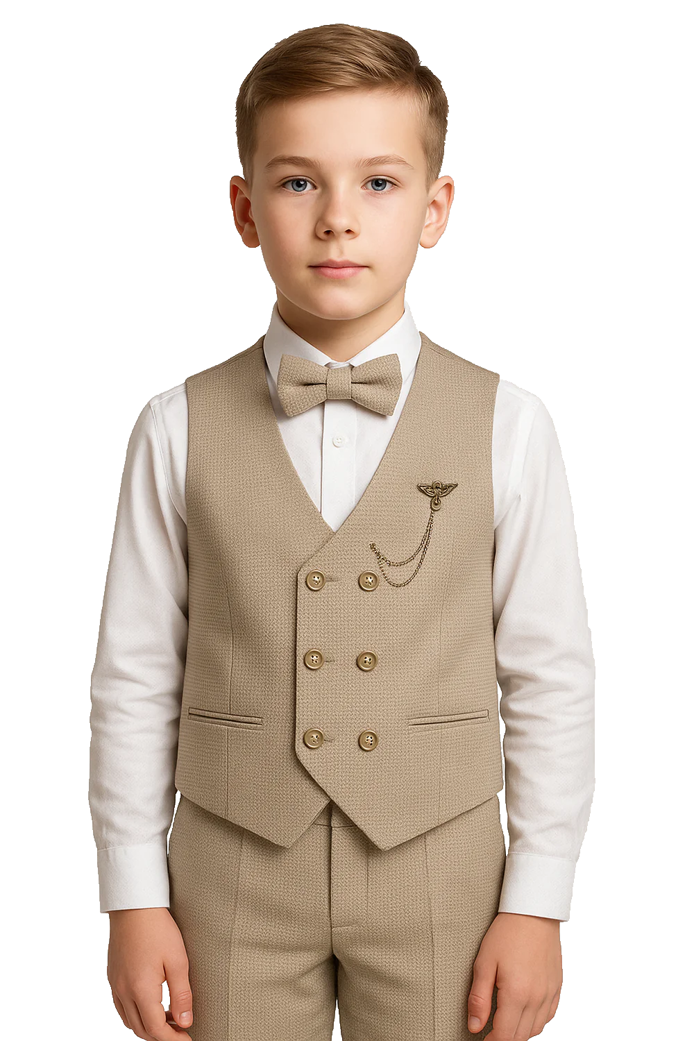 Completo gilet doppiopetto testurizzato 5 pezzi per ragazzi - MATRIX - Beige
