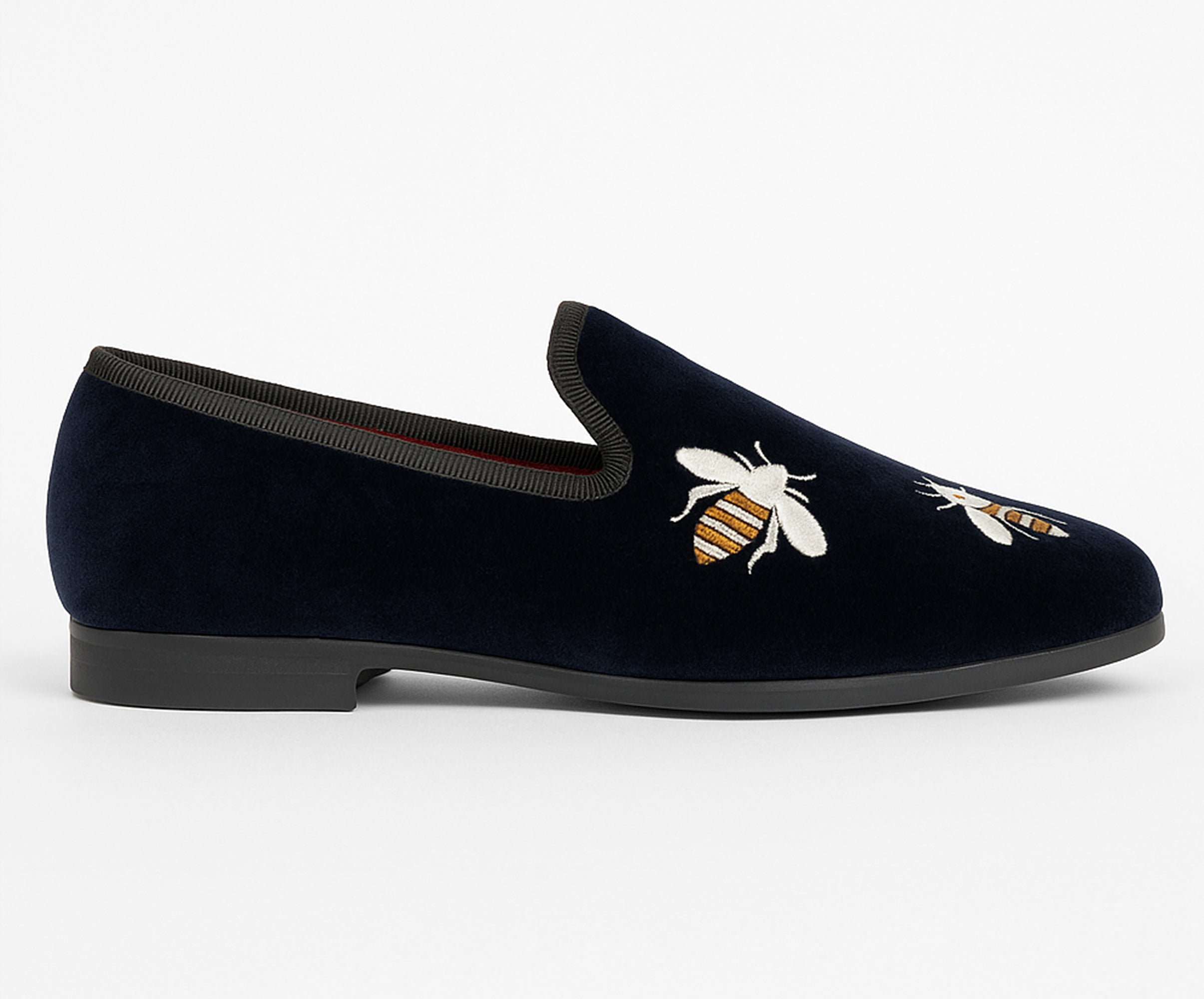 Mocassini senza lacci in velluto con ricamo ape per ragazzi - Blu navy