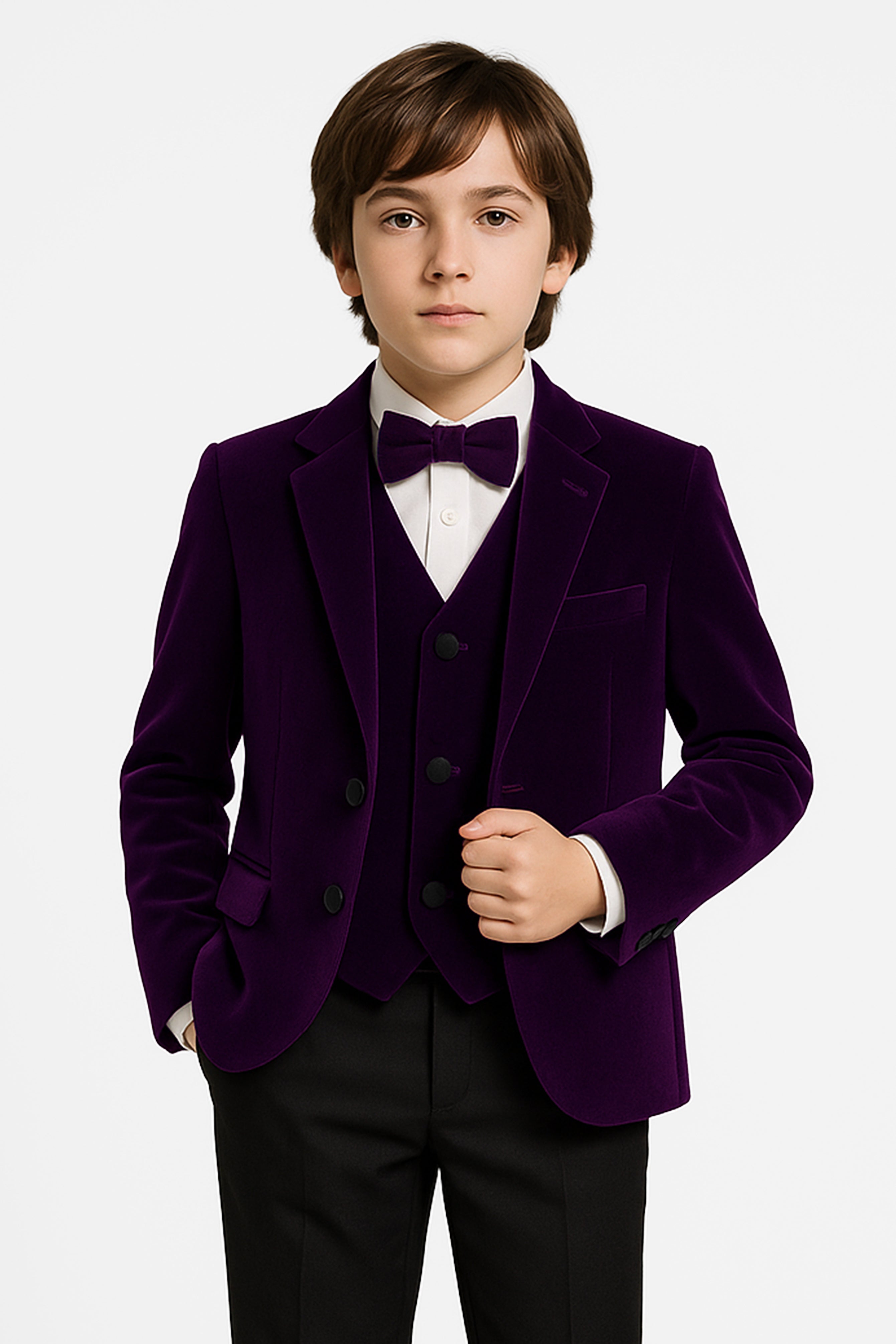 Slim Fit Samt-Smokinganzug für Jungen - 3-teilig &amp; 5-teilig - SAVOY - Lila