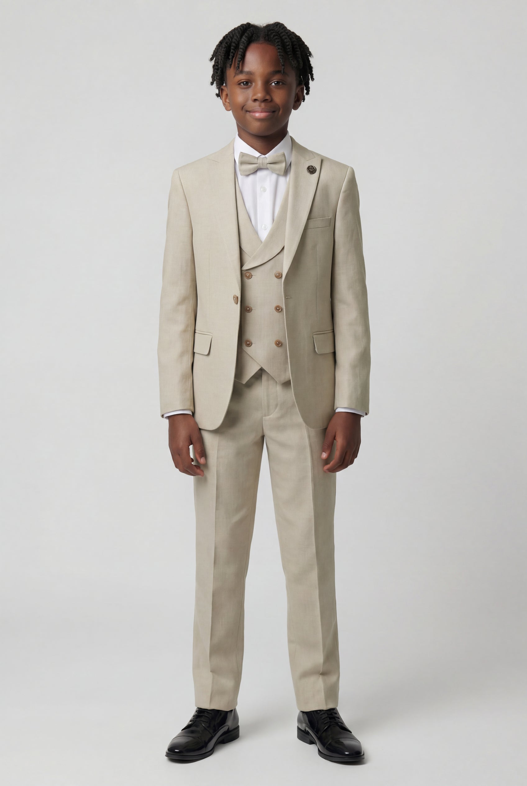5-teiliger formeller Ballanzug für Jungen mit zweireihiger Weste - Beige